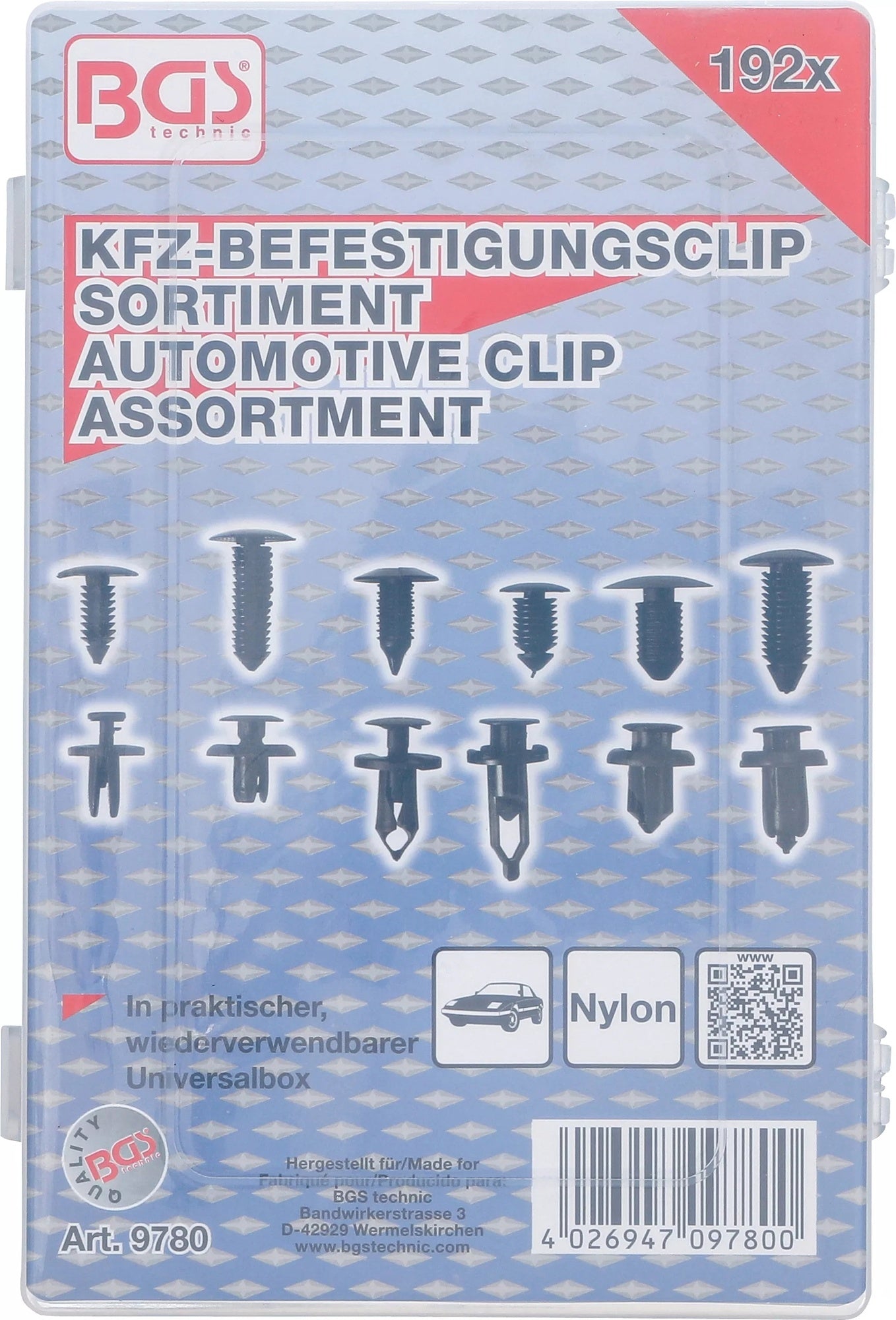 BGS 9780 Sortiment KFZ Befestigungsclip Clips Innenverkleidung universal 192 teilig