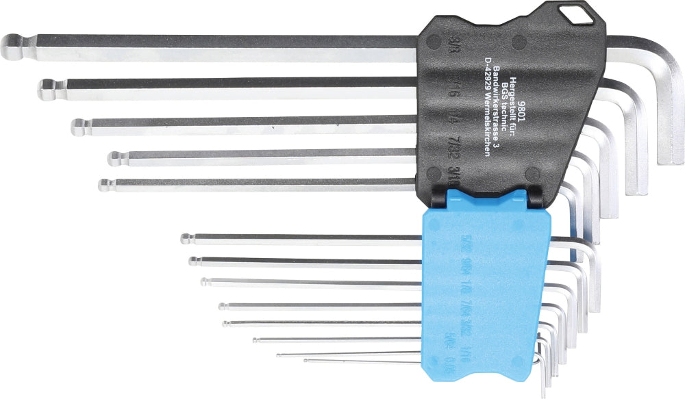 BGS 9801 Satz Winkelschlüssel extra lang Innensechskant / Innensechskant mit Kugelkopf Zollgrößen 13 teilig