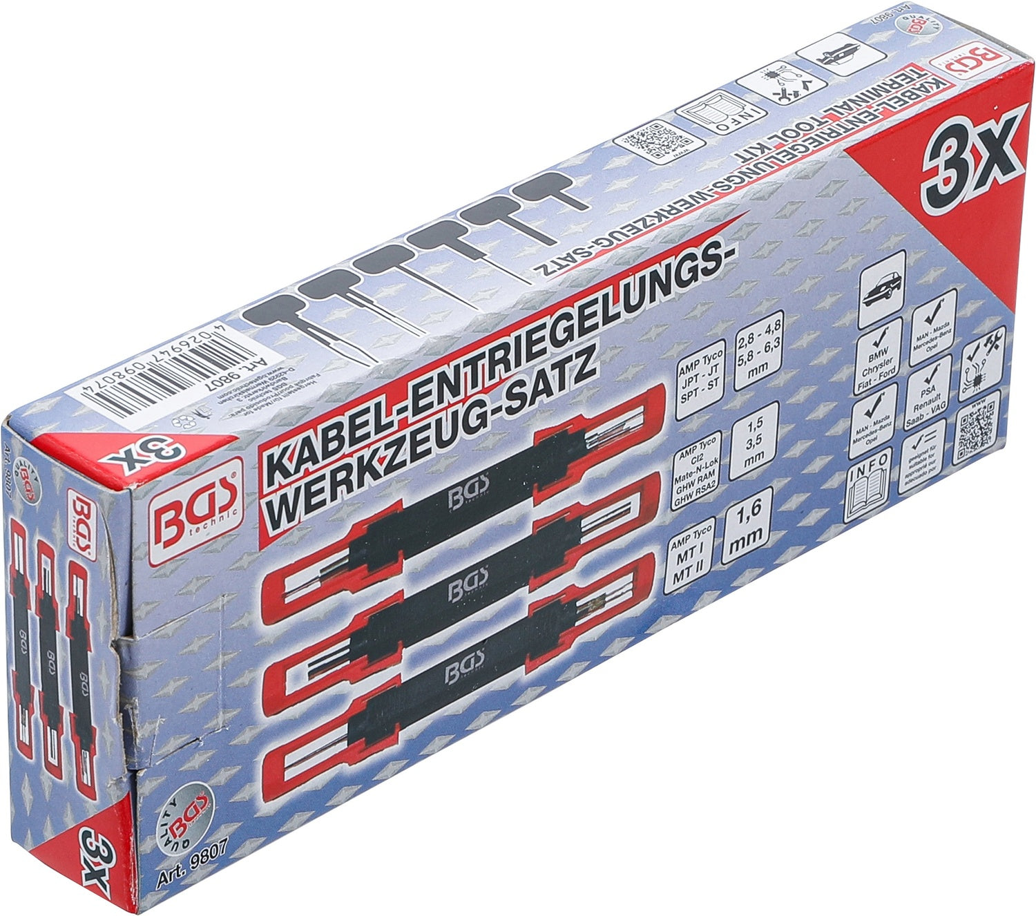 BGS 9807 Satz Entriegelungswerkzeug Auspinwerkzeug für Kfz Kabel Stecker universal 3 teilig