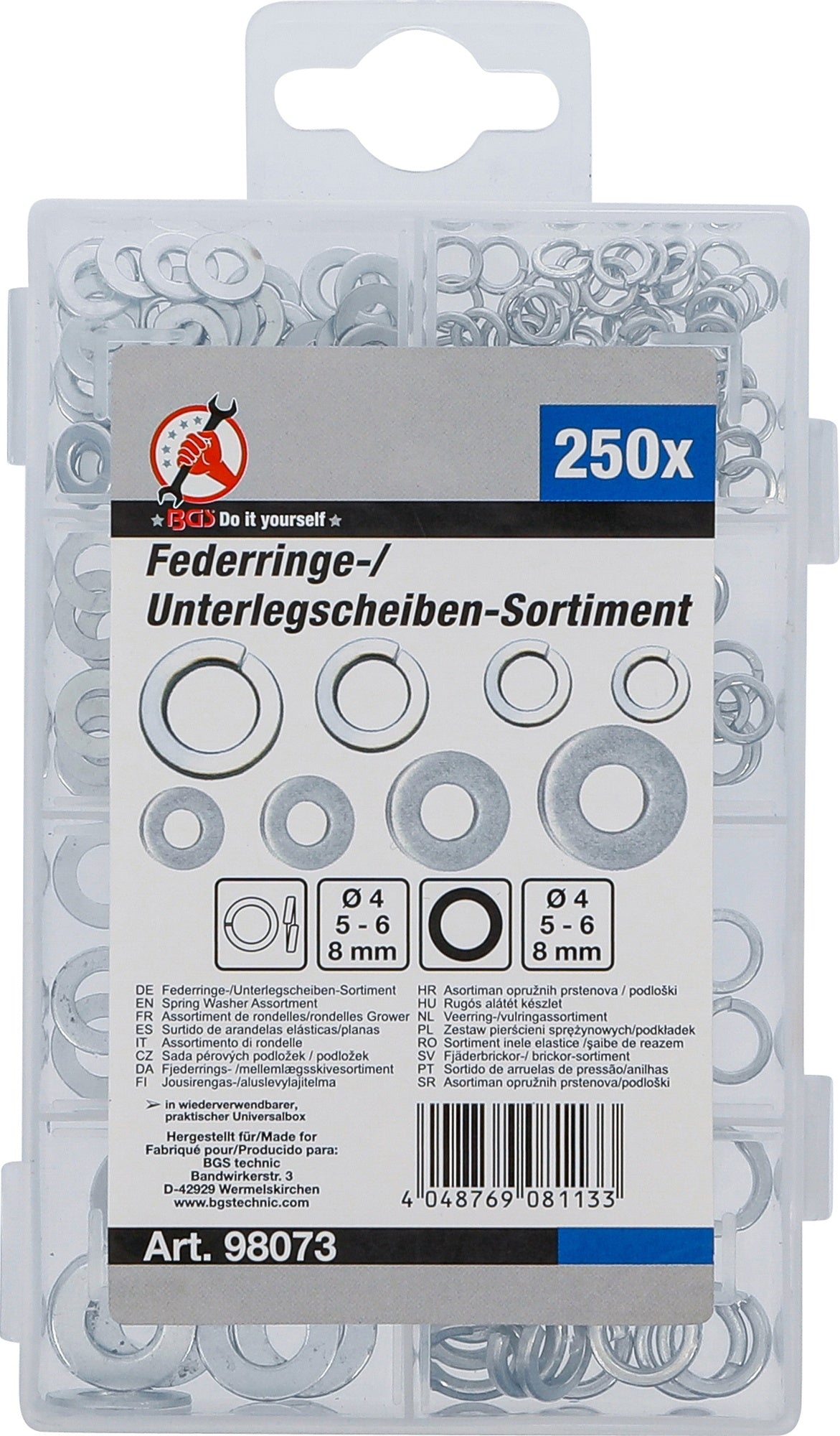BGS 98073 Sortiment Federringe Unterlegscheiben Ø 4 - 8mm 250 teilig