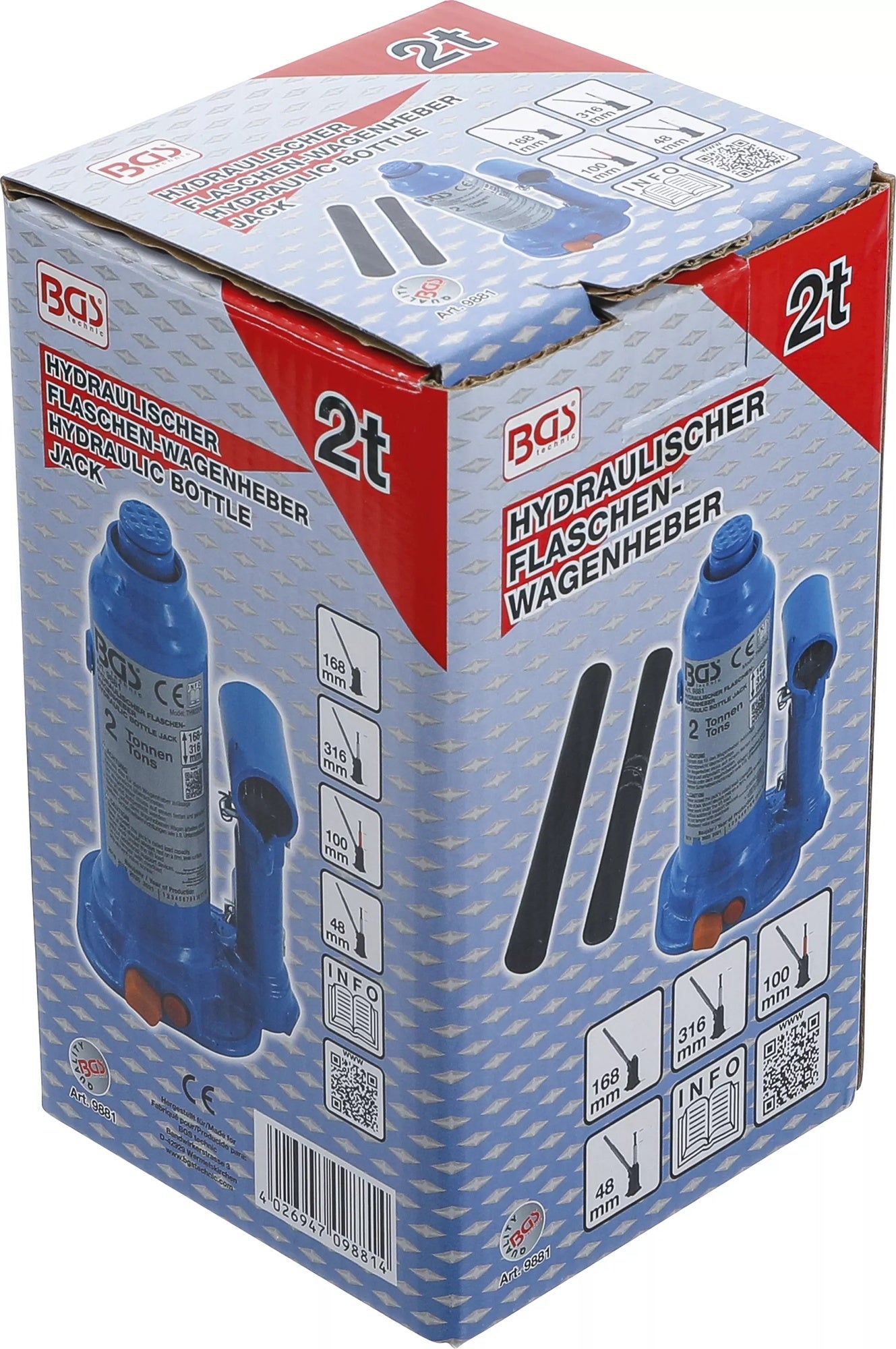 BGS 9881 Hydraulischer Wagenheber Flaschenheber für hohe Fahrzeuggewichte 2t