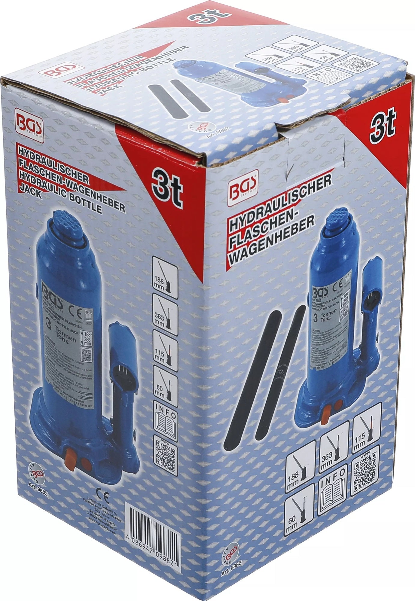 BGS 9882 Hydraulischer Wagenheber Flaschenheber für hohe Fahrzeuggewichte 3t