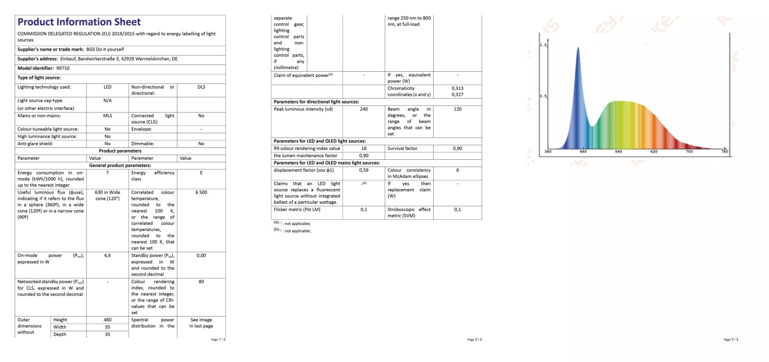 BGS DIY 99710 LED Werkstattleuchte Werkstattlampe 230 Volt 6Watt Länge 40cm