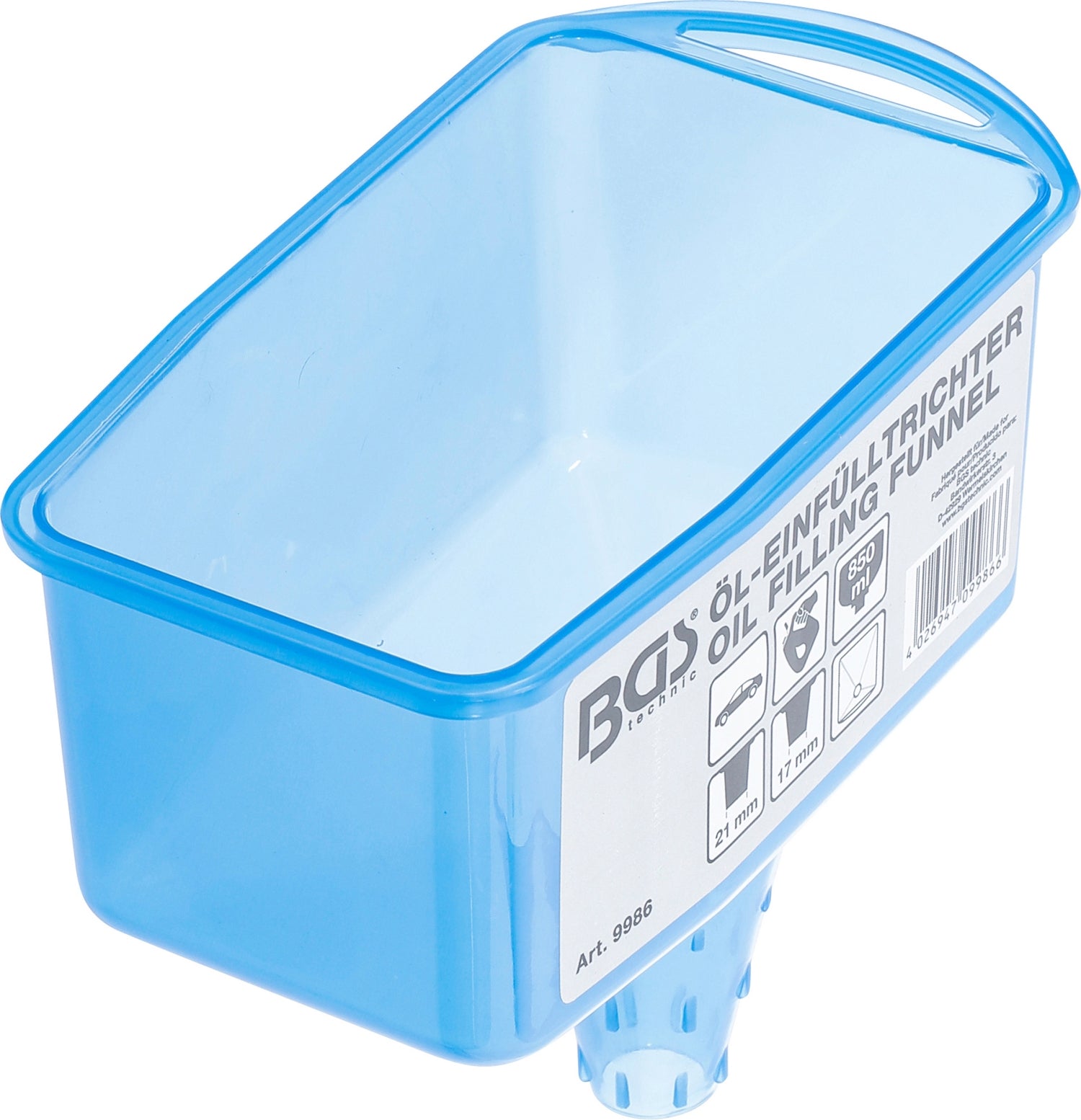 BGS 9986 Trichter zum Öleinfüllen, Öleinfülltrichter, blau, 850ml Resevoir