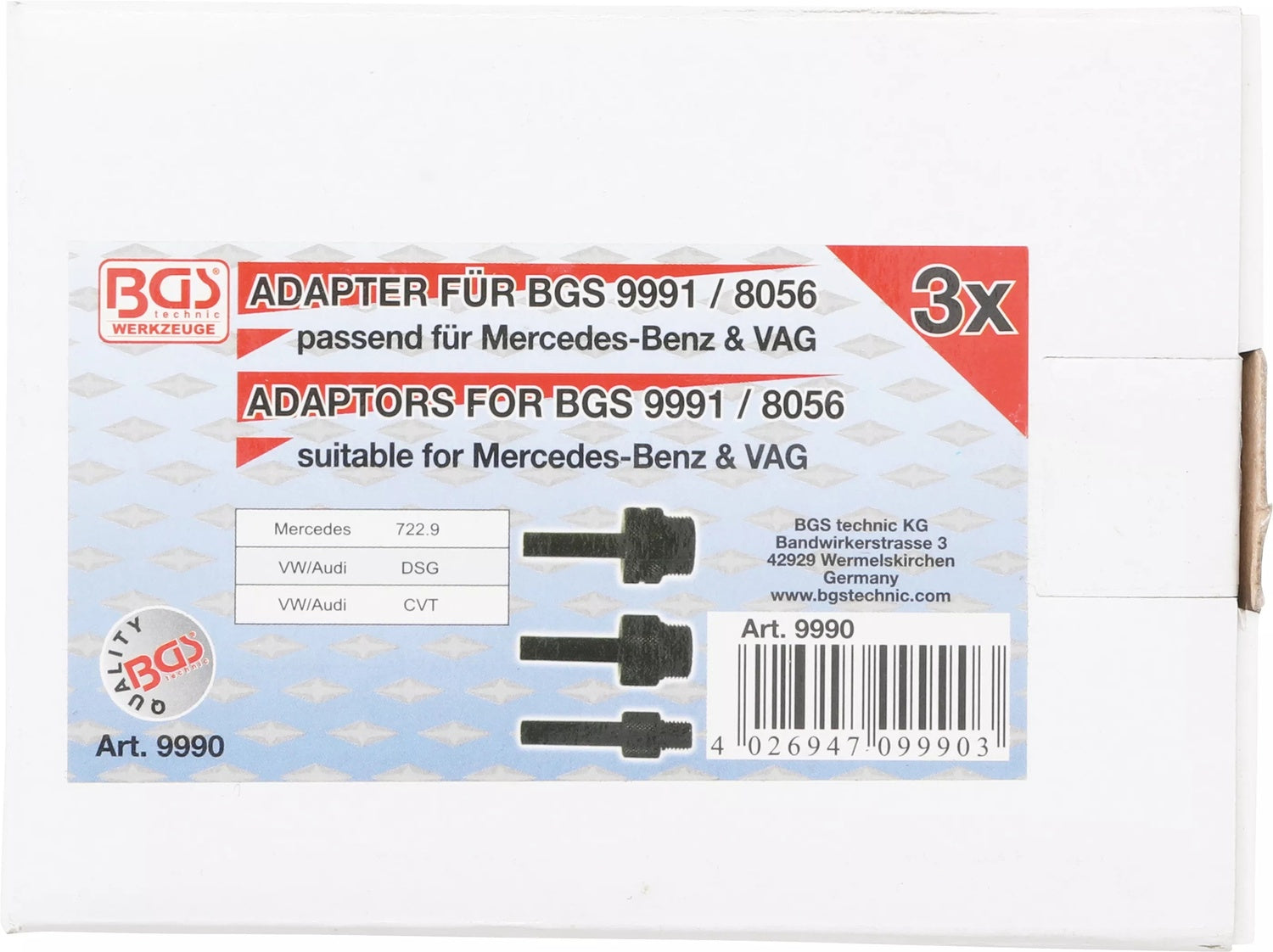 BGS 9990 Satz Adapter für Öleinfüllgeräte 3 teilig für Mercedes 779 Audi VW CVT DSG
