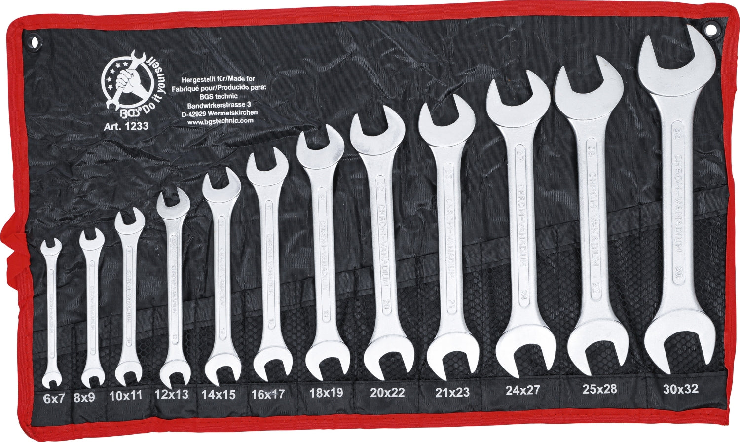 BGS DIY 1233 Satz Doppelmaulschlüssel SW 6 x 7mm - 30 x 32mm warm geschmiedet 12 teilig