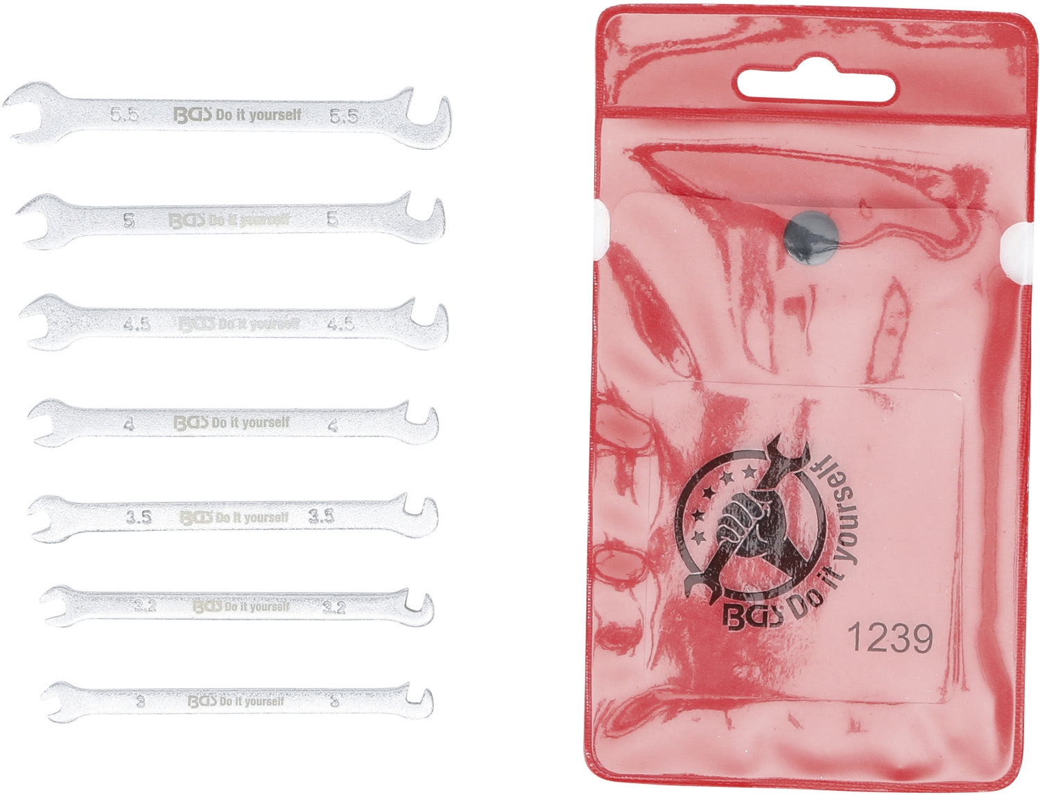 BGS DIY 1239 Satz Doppelmaulschlüssel Miniausführung SW 3 - 5,5mm warm geschmiedet 7 teilig