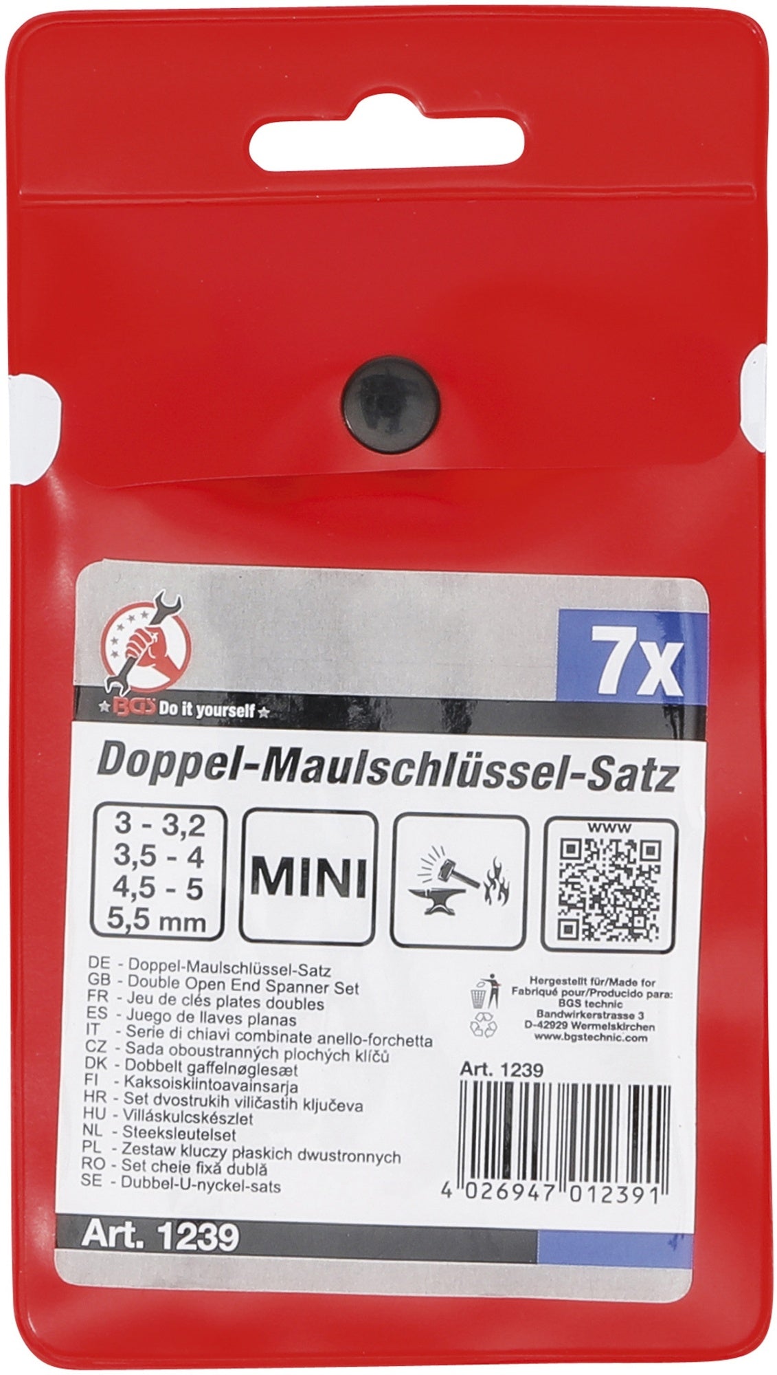 BGS DIY 1239 Satz Doppelmaulschlüssel Miniausführung SW 3 - 5,5mm warm geschmiedet 7 teilig