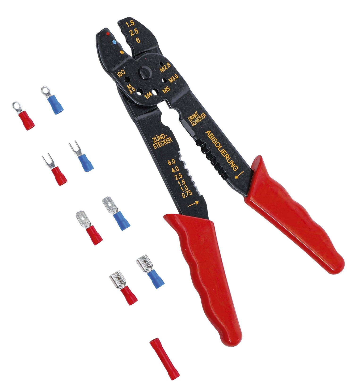 BGS DIY 1423 Crimpzange mit Kabelschuh-Sortiment Länge 200mm 61 teilig