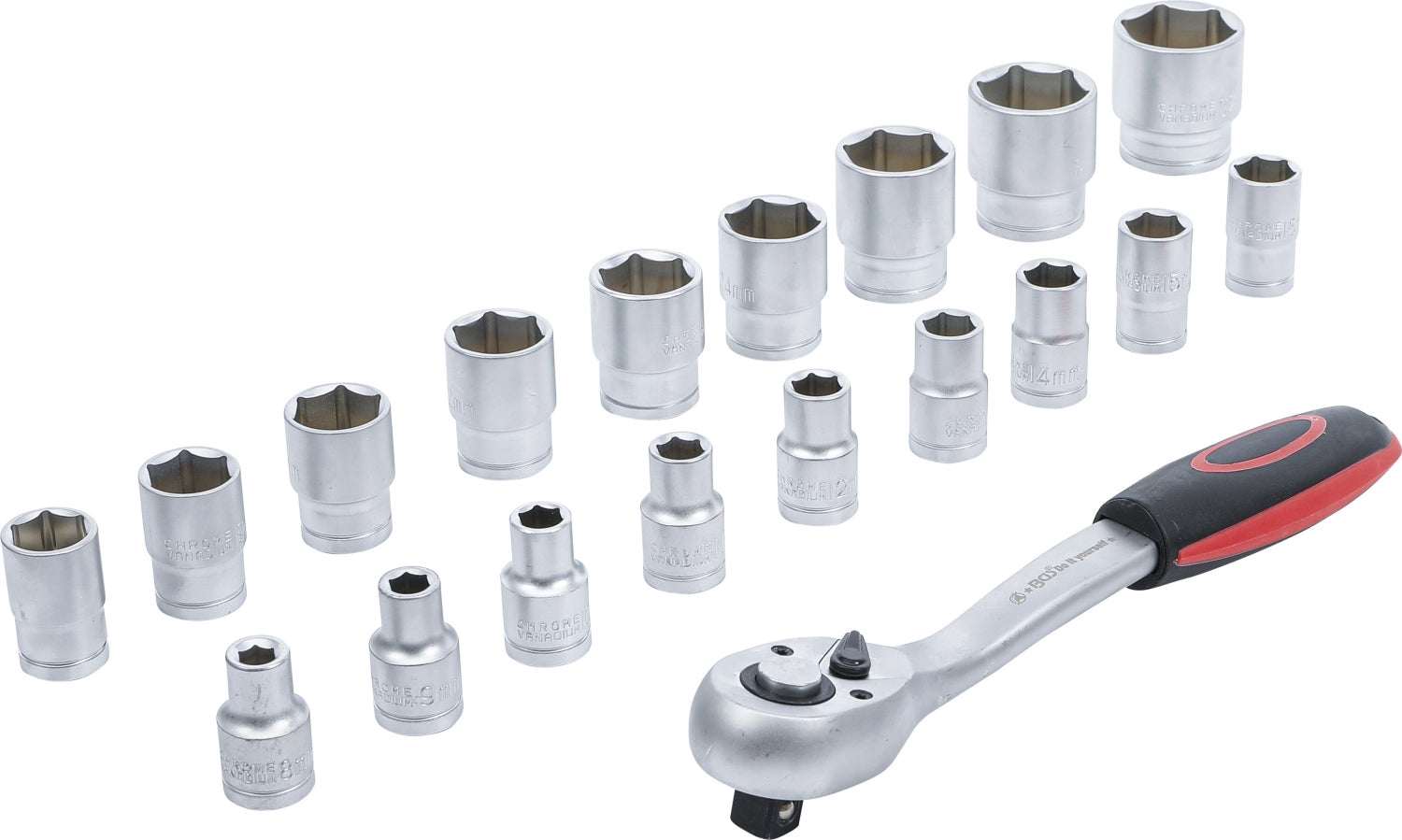 BGS DIY 15110 Satz Steckschlüssel Antrieb 12,5mm (1/2") SW 8 - 32mm 19 teilig