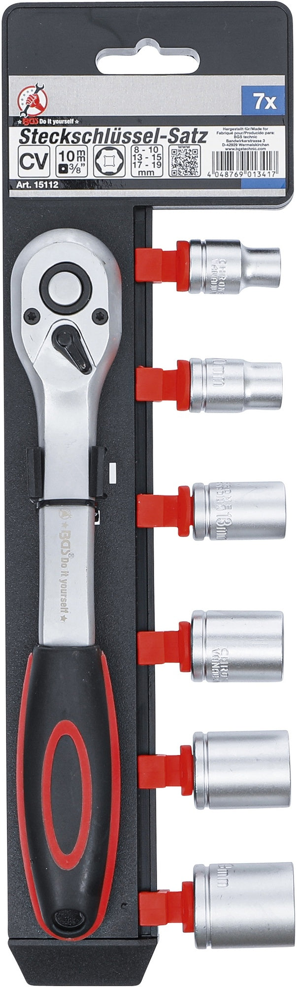 BGS DIY 15112 Satz Steckschlüssel Antrieb 10mm (3/8") SW 8 -19mm 7 teilig