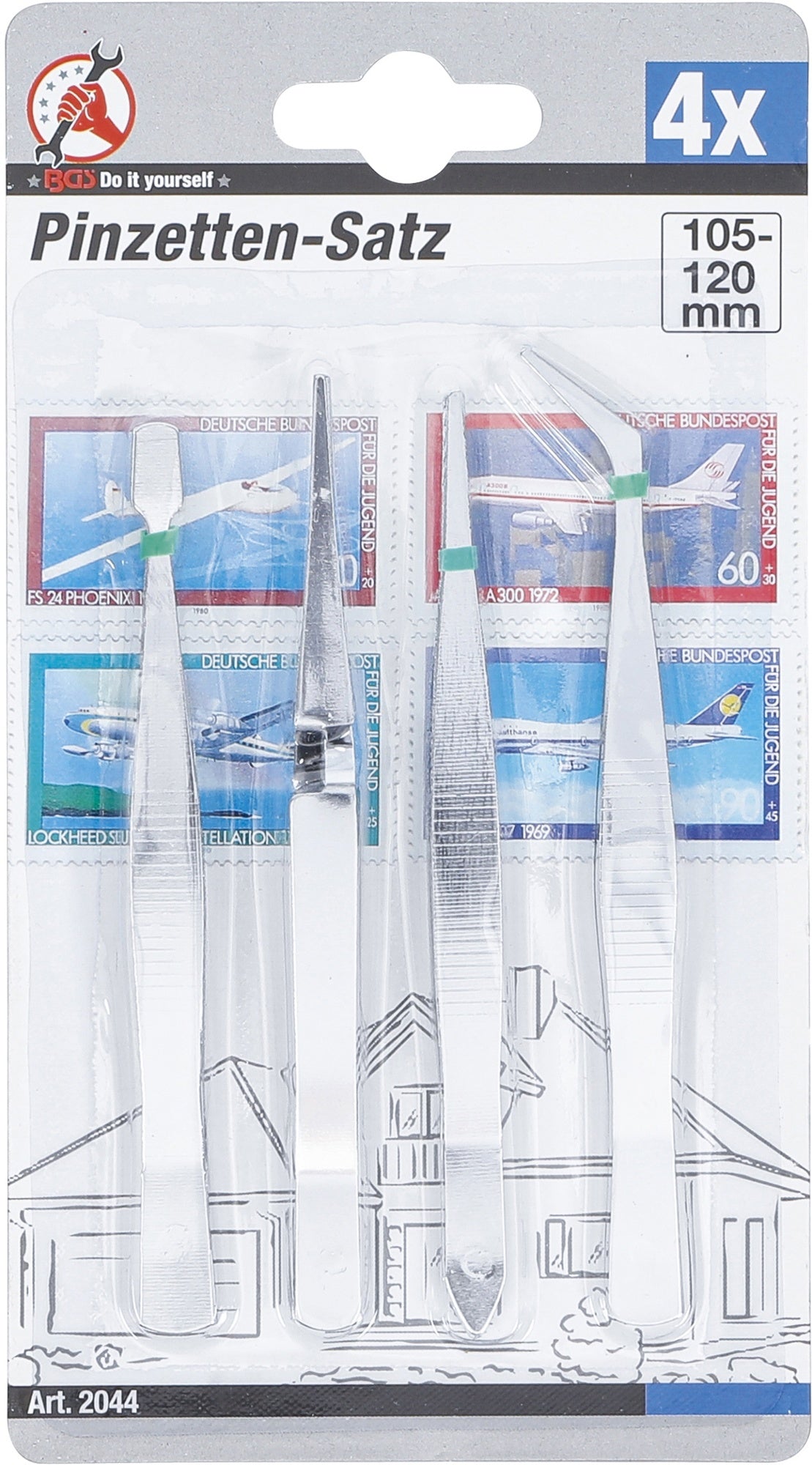 BGS DIY 2044 Satz Pinzetten 105 - 120mm 4 teilig