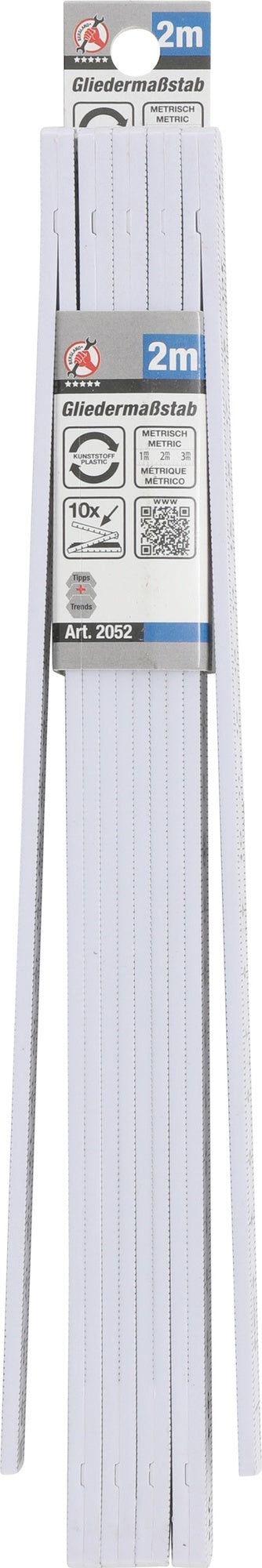 BGS DIY 2052 Gliedermaßstab 10 Glieder Länge 2m Farbe weiß