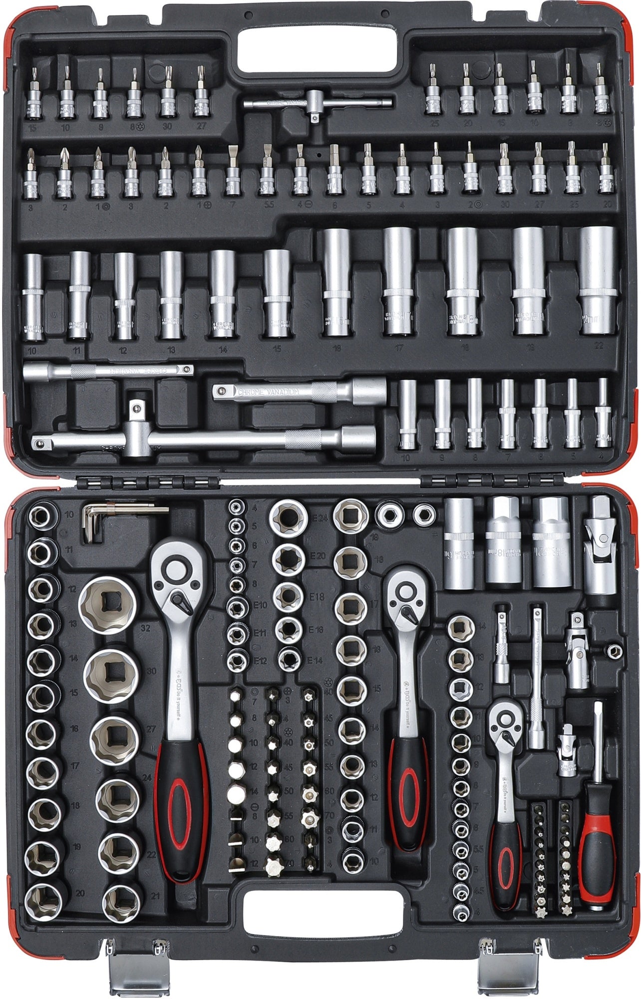 BGS DIY 2283 Satz Steckschlüssel Antrieb 6,3mm (1/4") & 10mm (3/8") & 12,5mm (1/2") 172 teilig