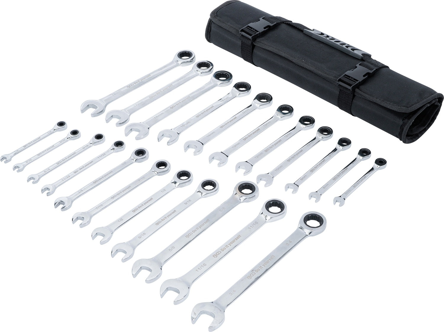BGS DIY 30010 Satz Ratschenringmaulschlüssel metrisch / Zollgrößen 22 teilig