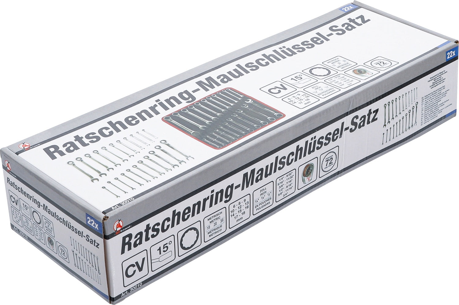 BGS DIY 30010 Satz Ratschenringmaulschlüssel metrisch / Zollgrößen 22 teilig