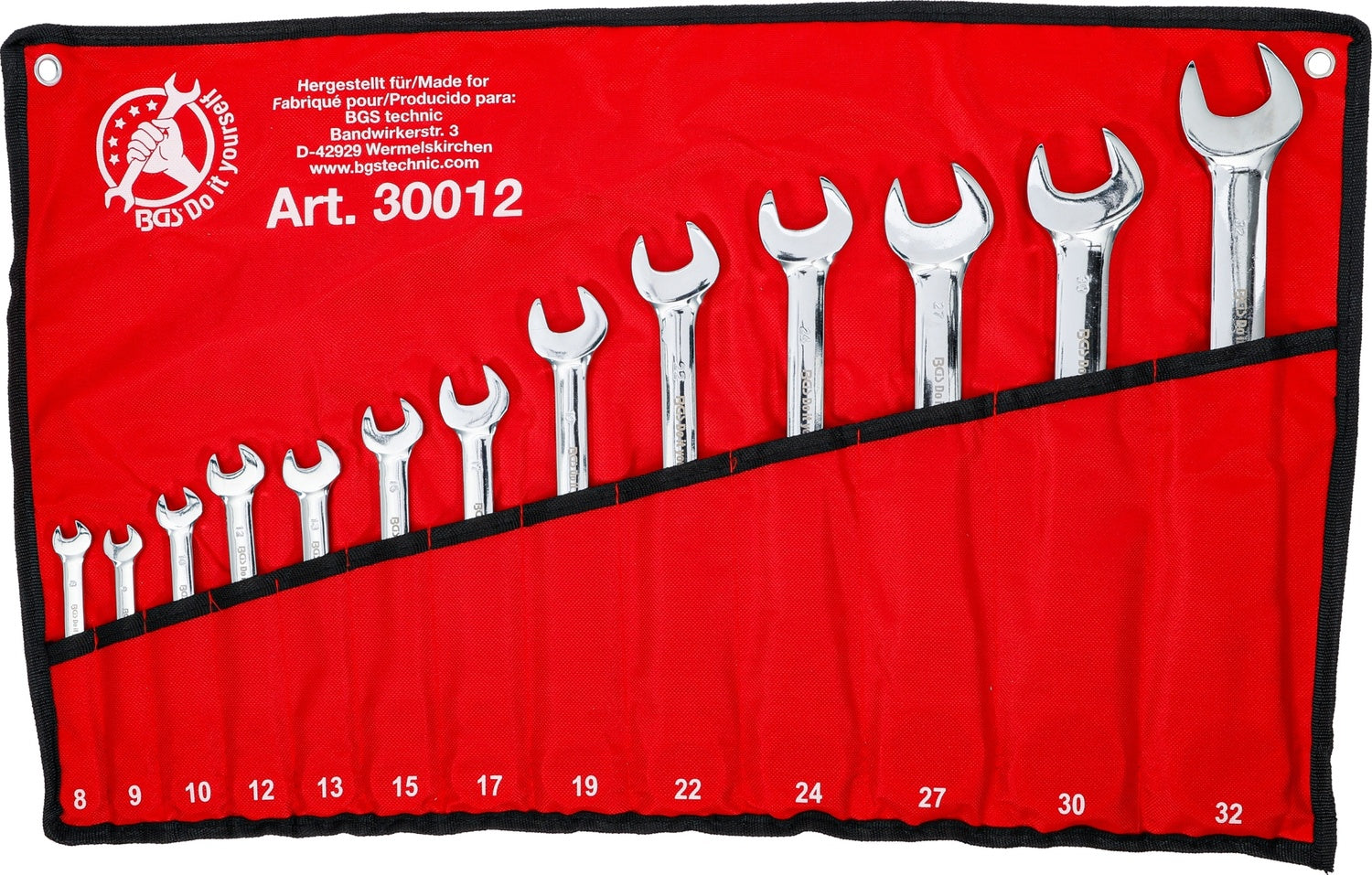 BGS DIY 30012 Satz Ratschenringmaulschlüssel flexible Köpfe SW 8 - 32mm metrisch