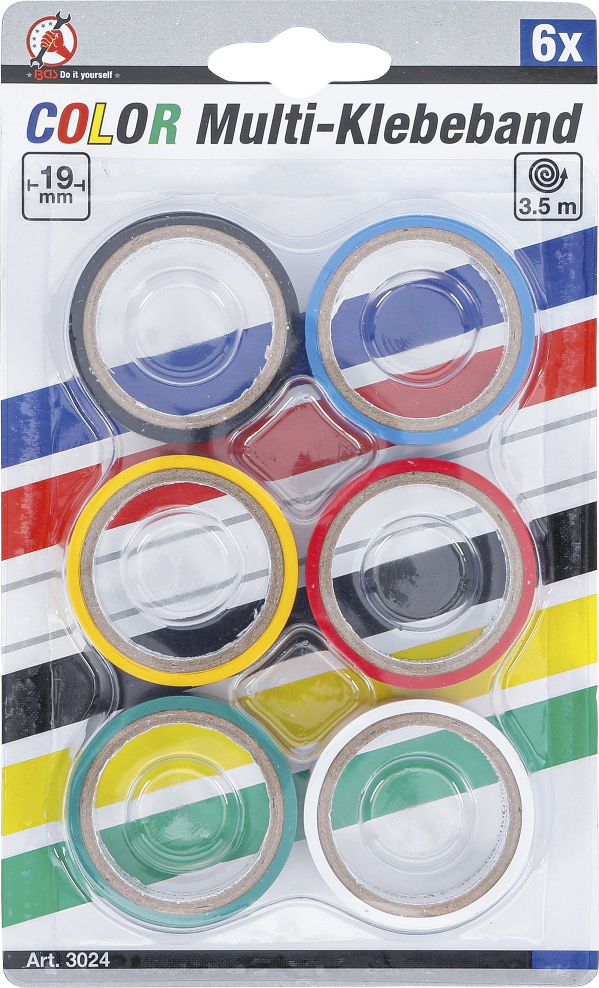 BGS DIY 3024 Sortiment COLOR Multi Klebeband Länge 3,5 Meter 6 Rollen / Packung