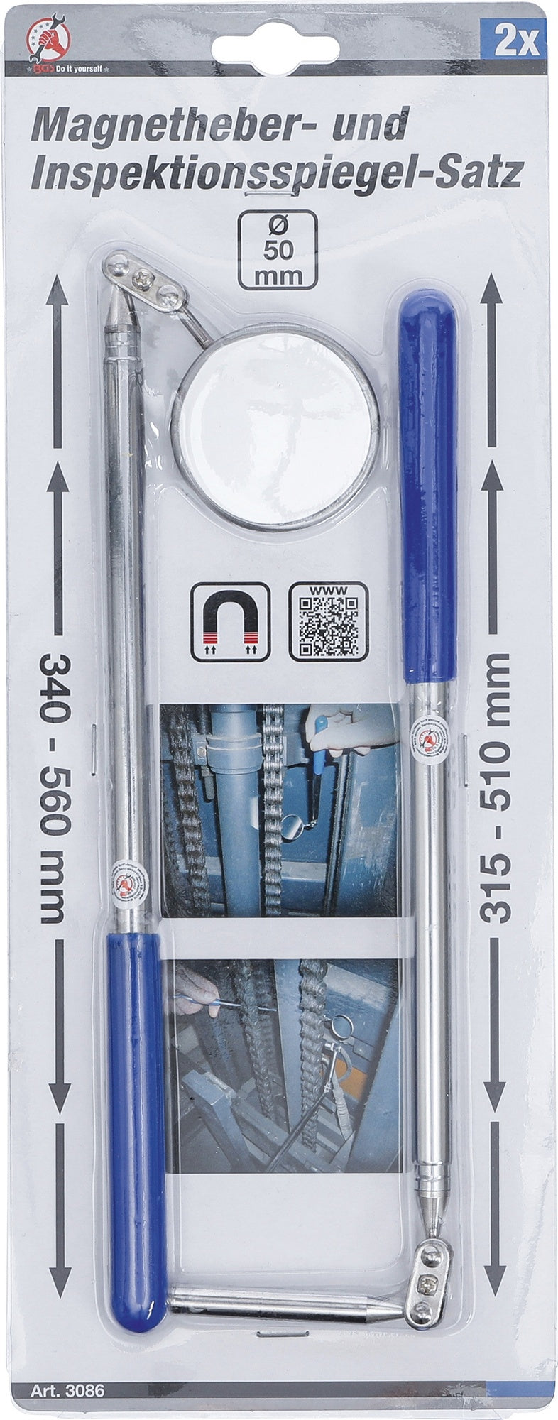 BGS DIY 3086 Satz Magnetheber & Inspektionsspiegel 2 teilig