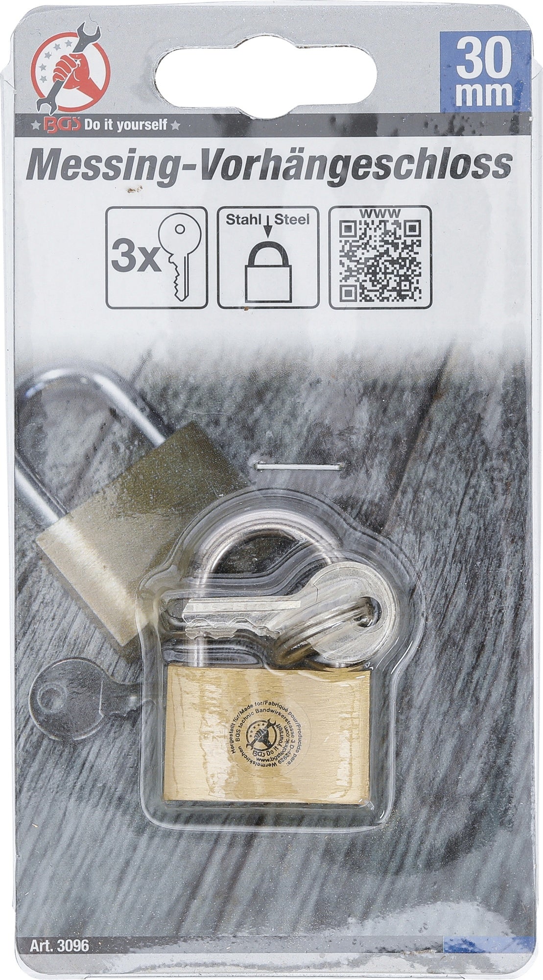 BGS DIY 3096 Messing Vorhängeschloss 30mm