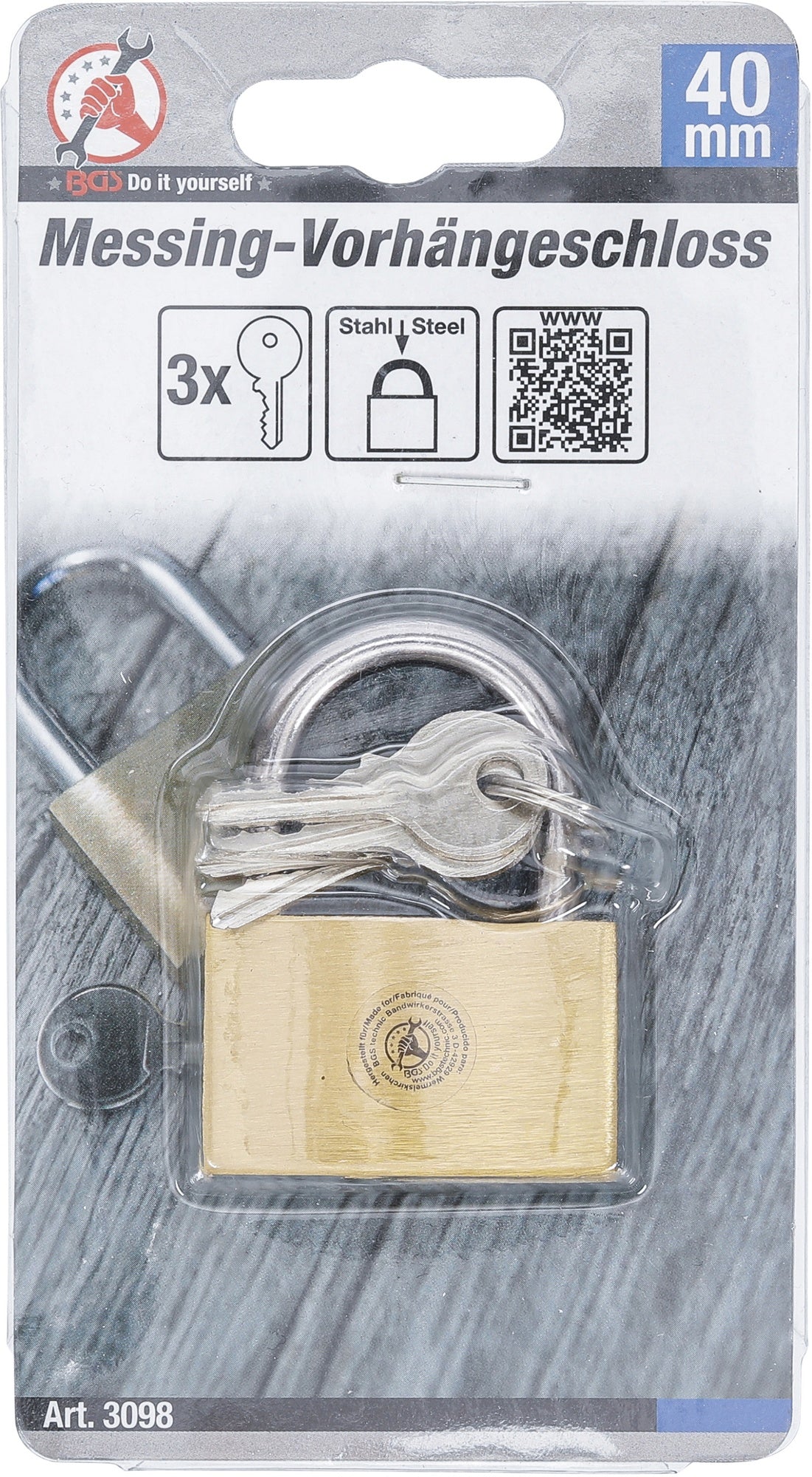 BGS DIY 3098 Messing Vorhängeschloss 40mm
