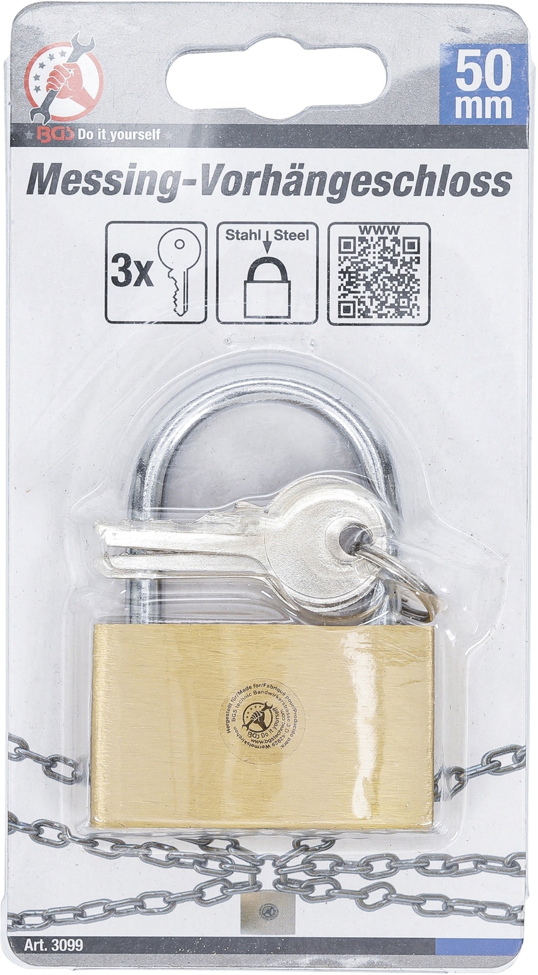 BGS DIY 3099 Messing Vorhängeschloss 50mm