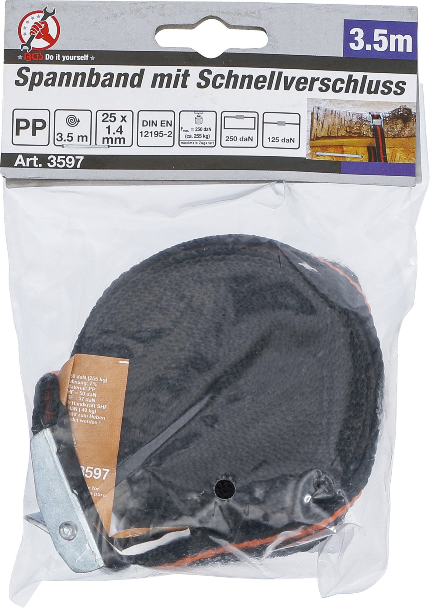 BGS DIY 3597 Spannband mit Schnellverschluss 3,5m x 25mm