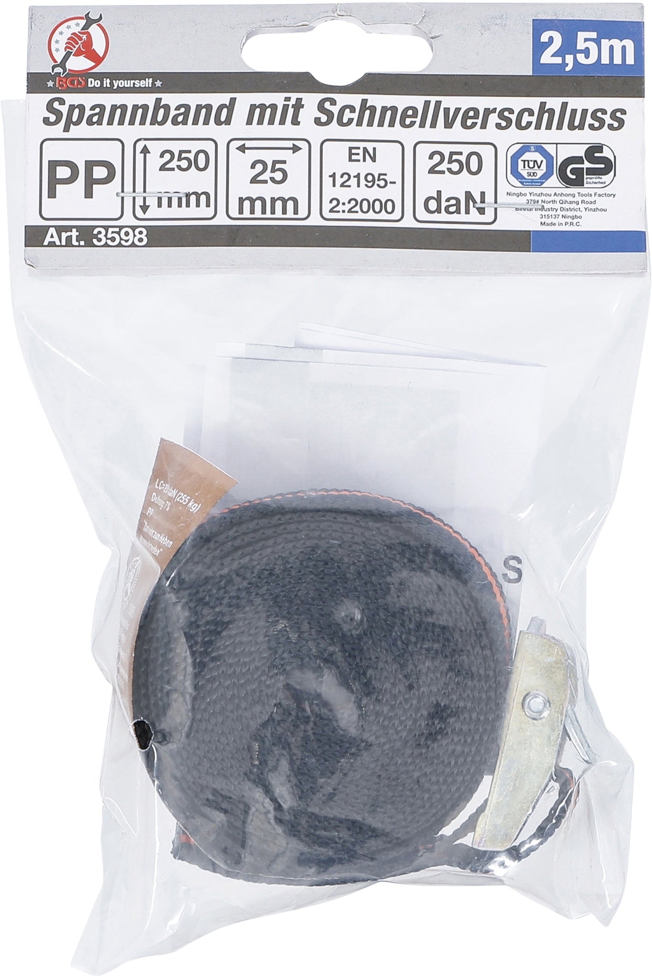 BGS DIY 3598 Spannband mit Schnellverschluss 2,5m x 25mm