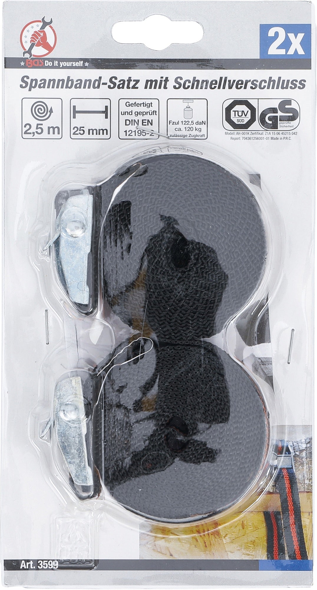 BGS DIY 3599 Satz Spannbänder mit Schnellverschluss 2,5m x 25mm 2 teilig