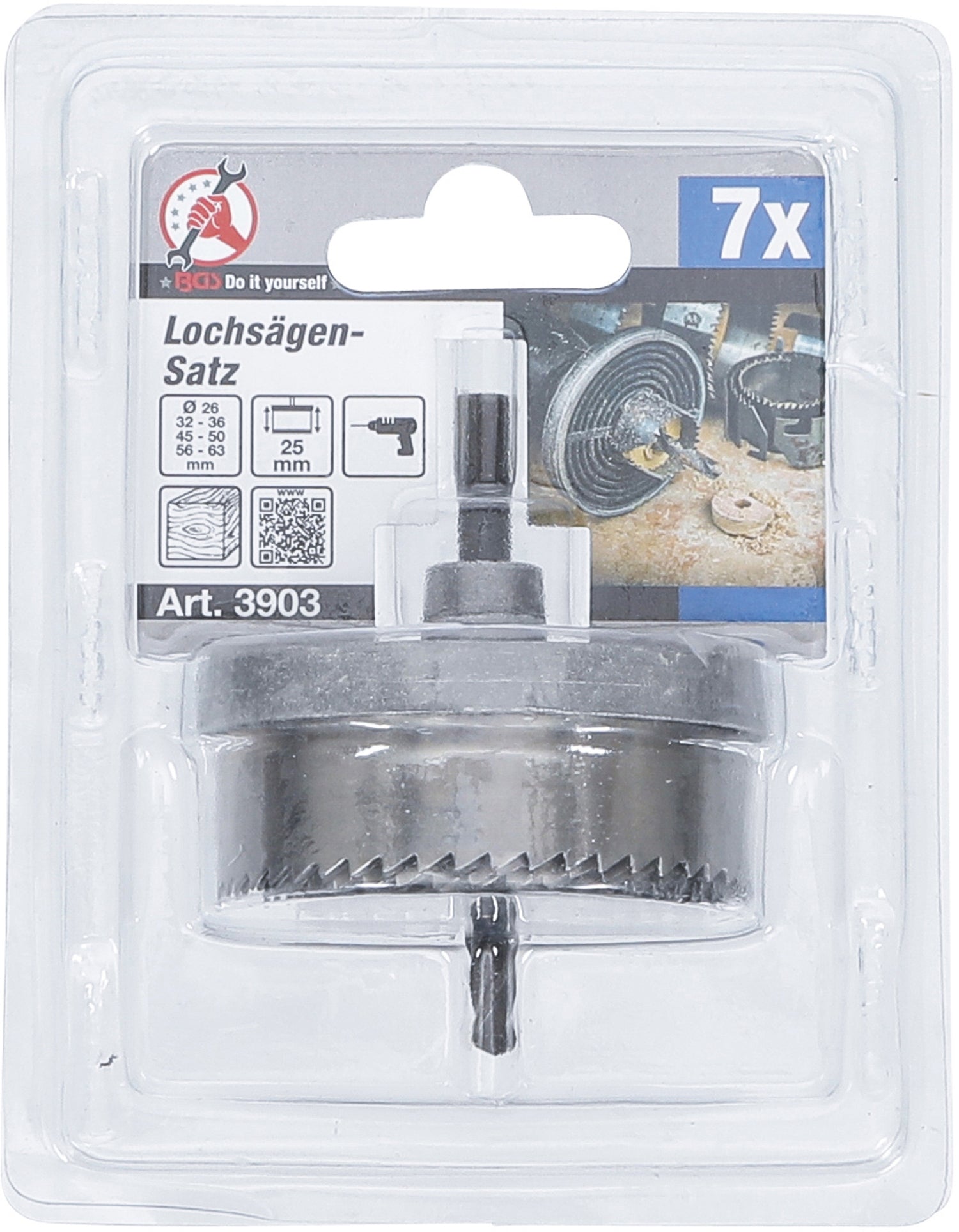 BGS DIY 3903 Satz Lochsägen Ø26 - 63mm Tiefe 25mm 7 teilig