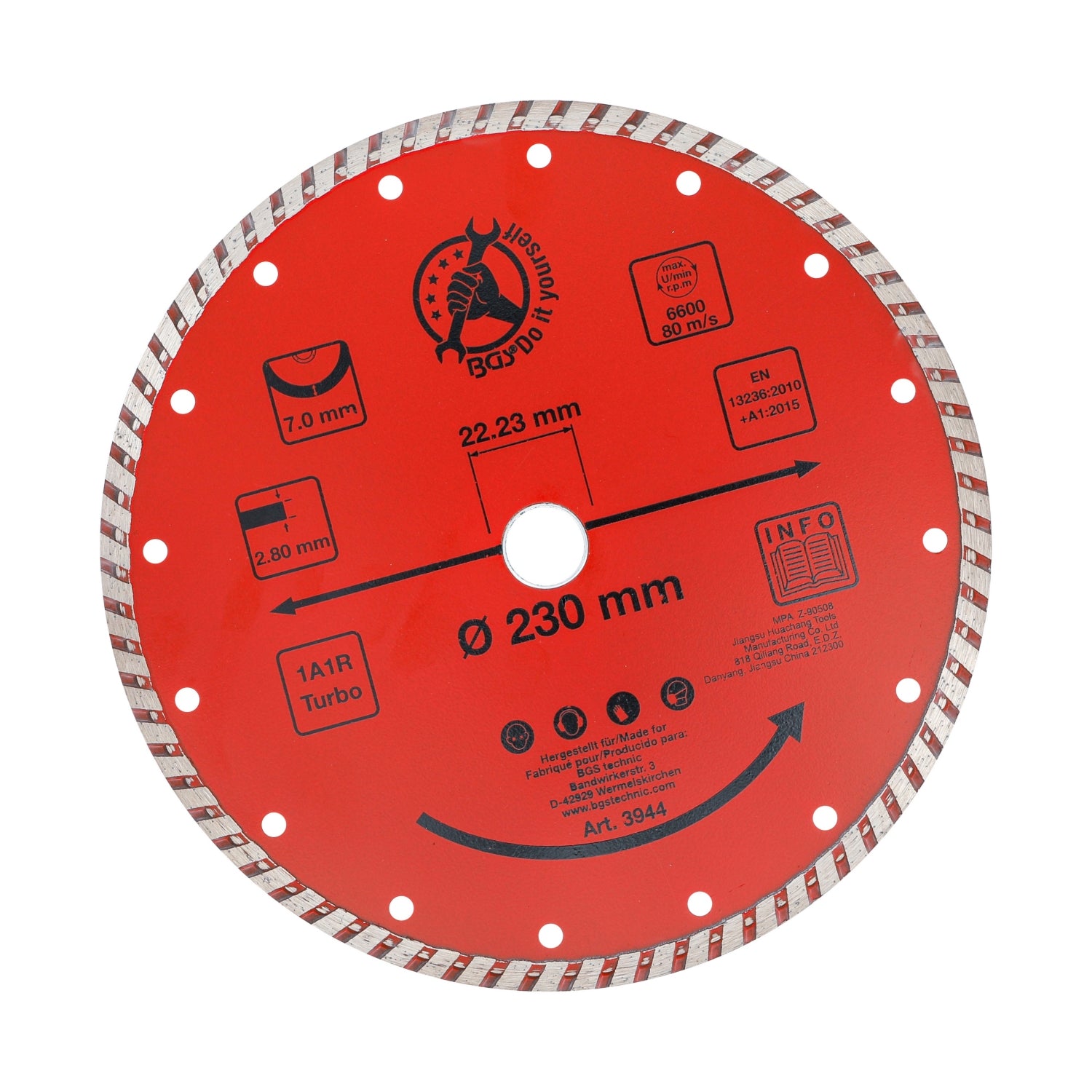 BGS DIY 3944 Turbo Trennscheibe Bohrungs-Ø 22,2mm Durchmesser Ø 230mm