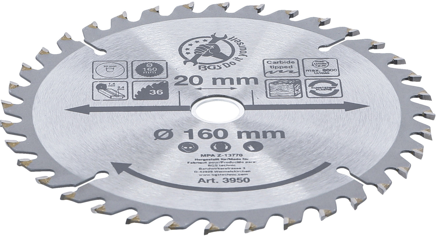 BGS DIY 3950 Hartmetall Kreissägeblatt Ø160 x 20 x 2,4mm 36 Zähne