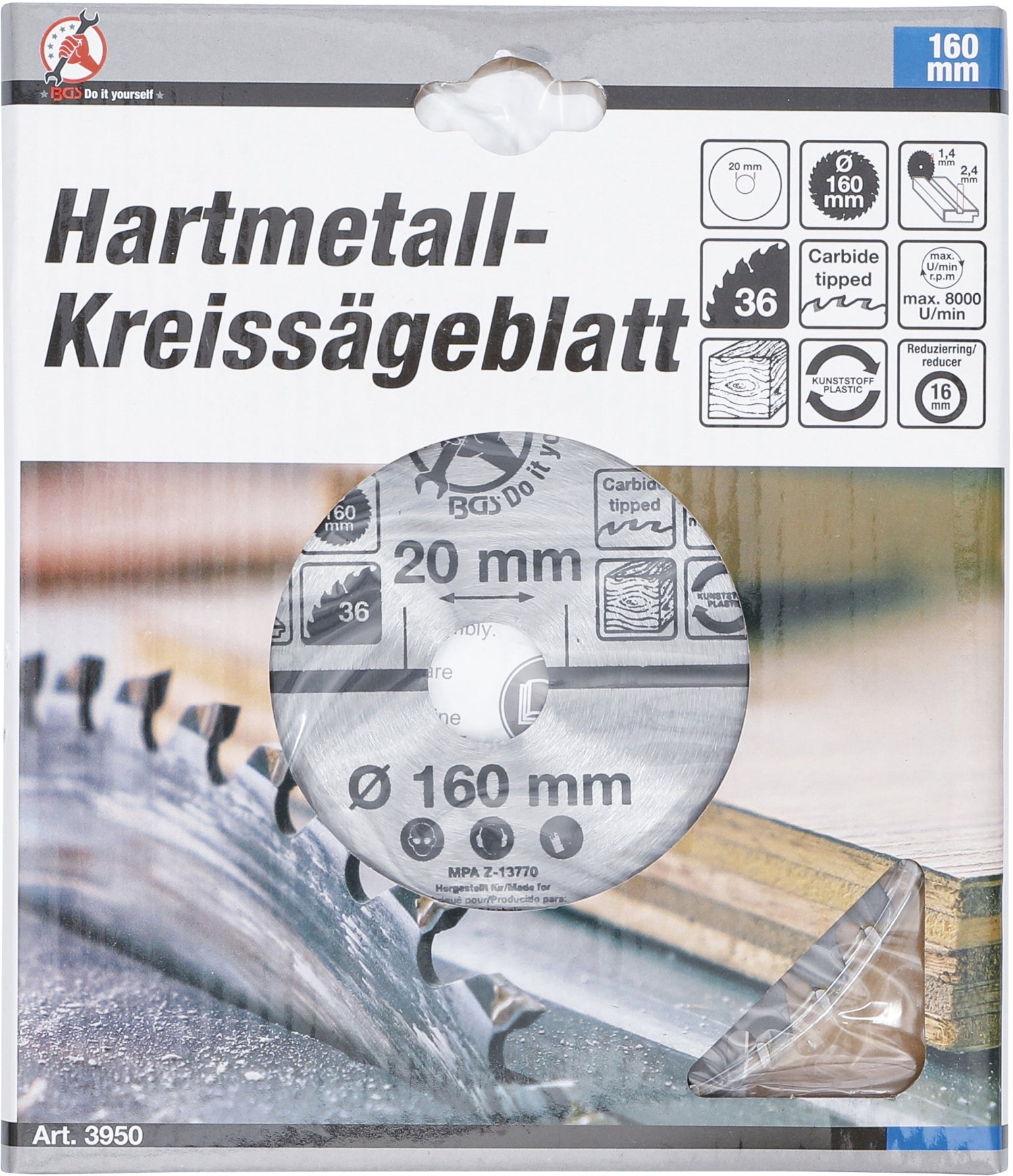 BGS DIY 3950 Hartmetall Kreissägeblatt Ø160 x 20 x 2,4mm 36 Zähne