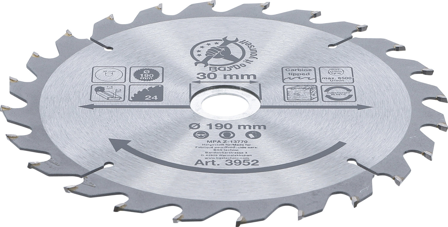 BGS DIY 3952 Hartmetall Kreissägeblatt Ø190 x 30 x 2,5mm 24 Zähne
