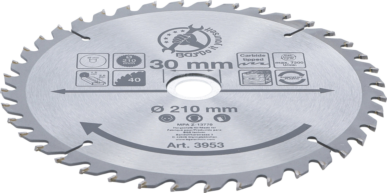 BGS DIY 3953 Hartmetall Kreissägeblatt Ø210 x 30 x 2,6mm 40 Zähne