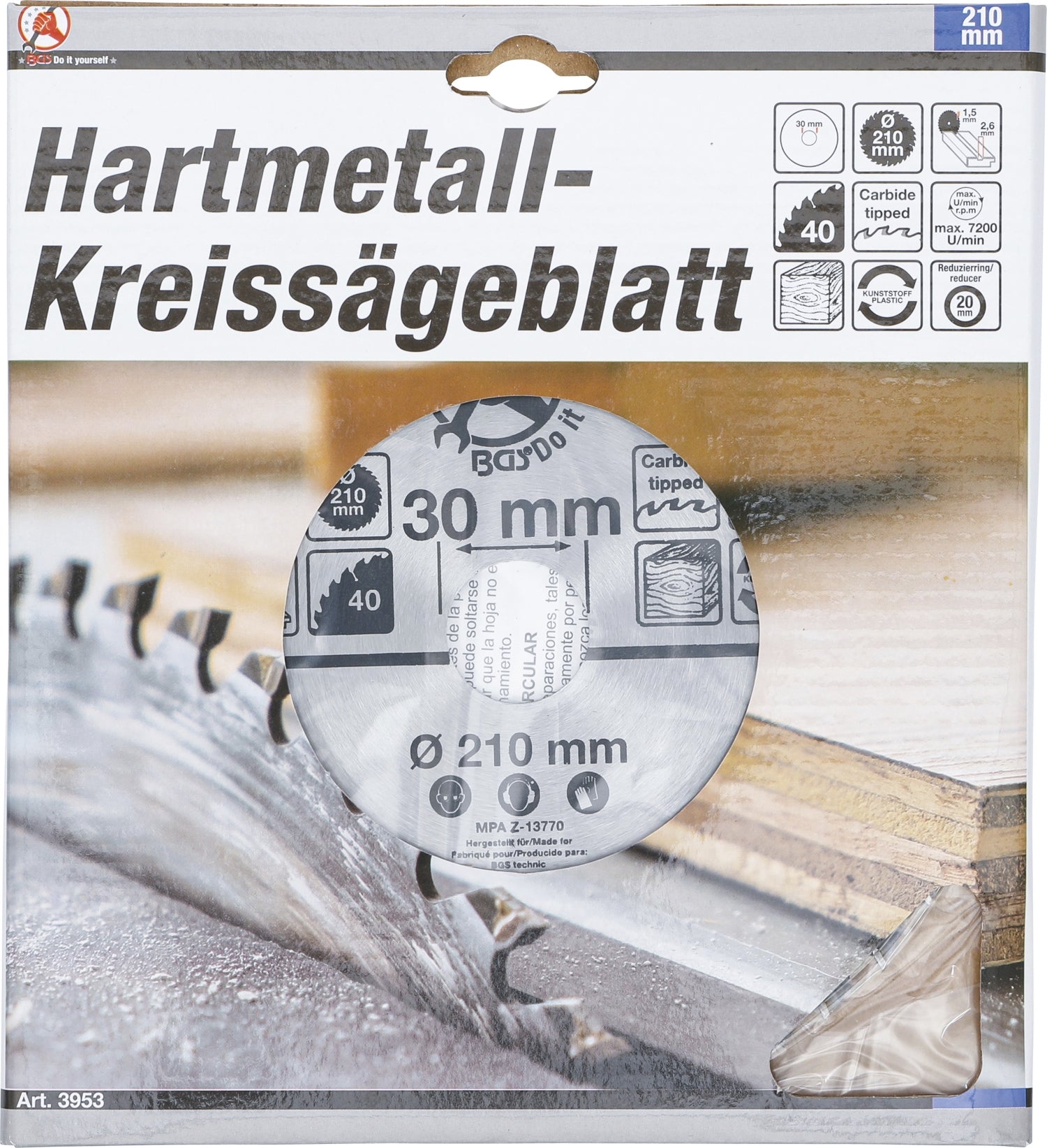 BGS DIY 3953 Hartmetall Kreissägeblatt Ø210 x 30 x 2,6mm 40 Zähne