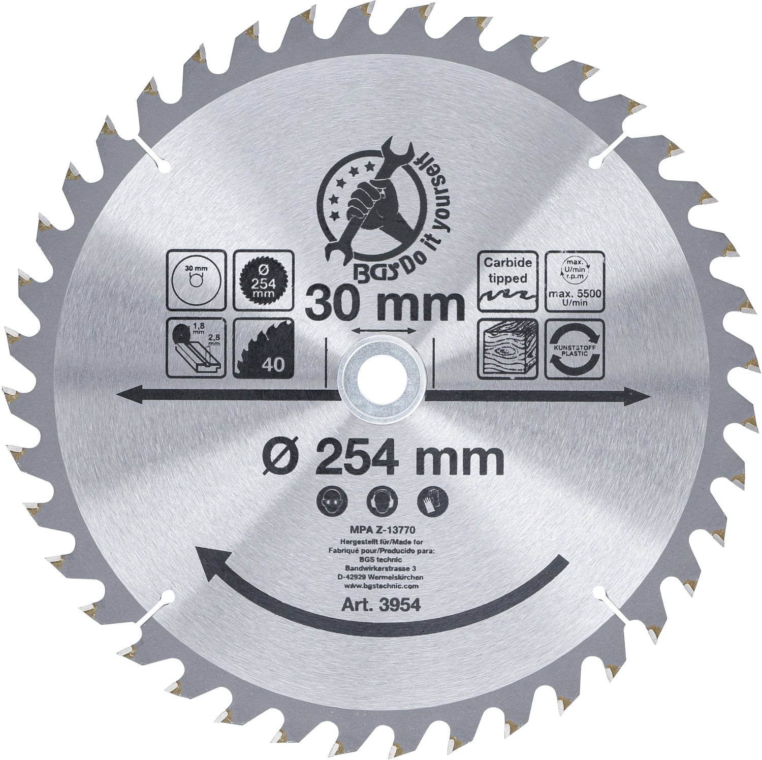 BGS DIY 3954 Hartmetall Kreissägeblatt Ø254 x 30 x 3,2mm 40 Zähne