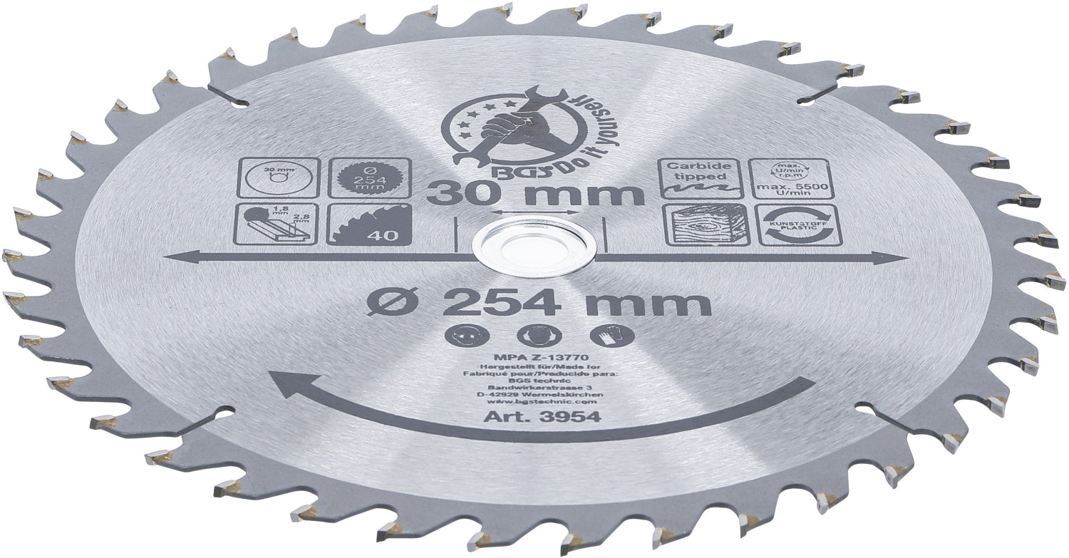 BGS DIY 3954 Hartmetall Kreissägeblatt Ø254 x 30 x 3,2mm 40 Zähne