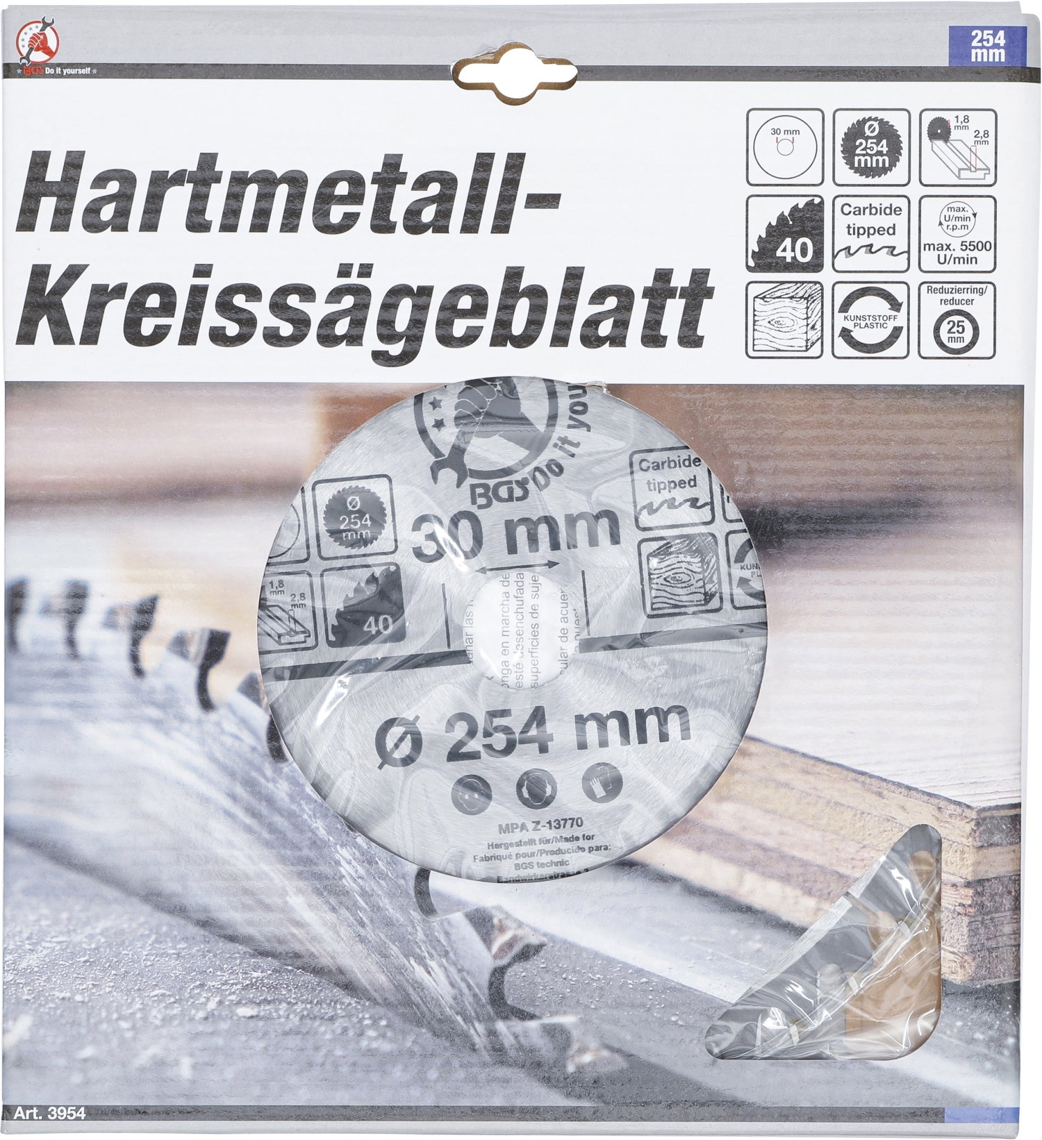 BGS DIY 3954 Hartmetall Kreissägeblatt Ø254 x 30 x 3,2mm 40 Zähne