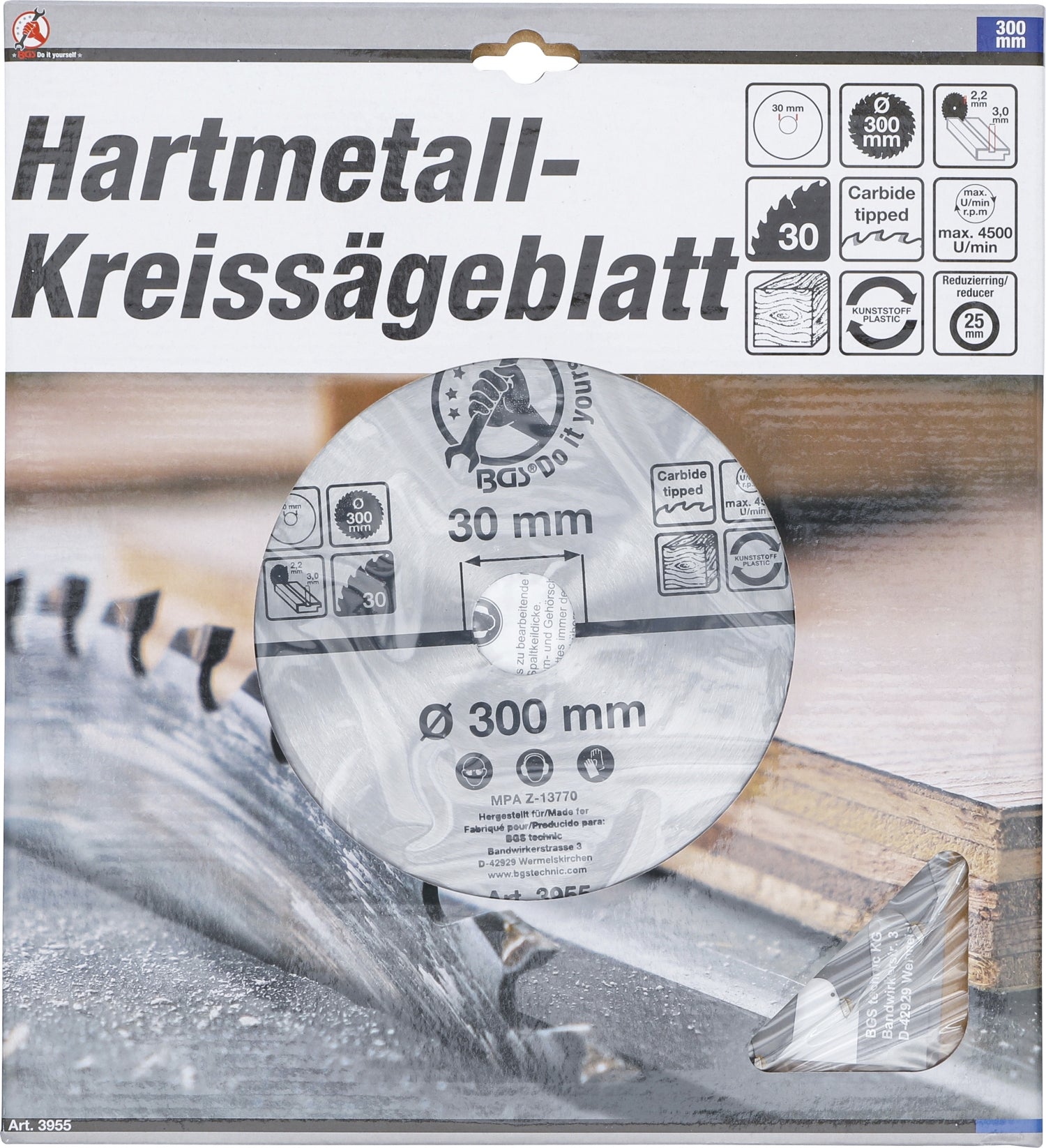 BGS DIY 3955 Hartmetall Kreissägeblatt Ø300 x 30 x 3,2mm 30 Zähne