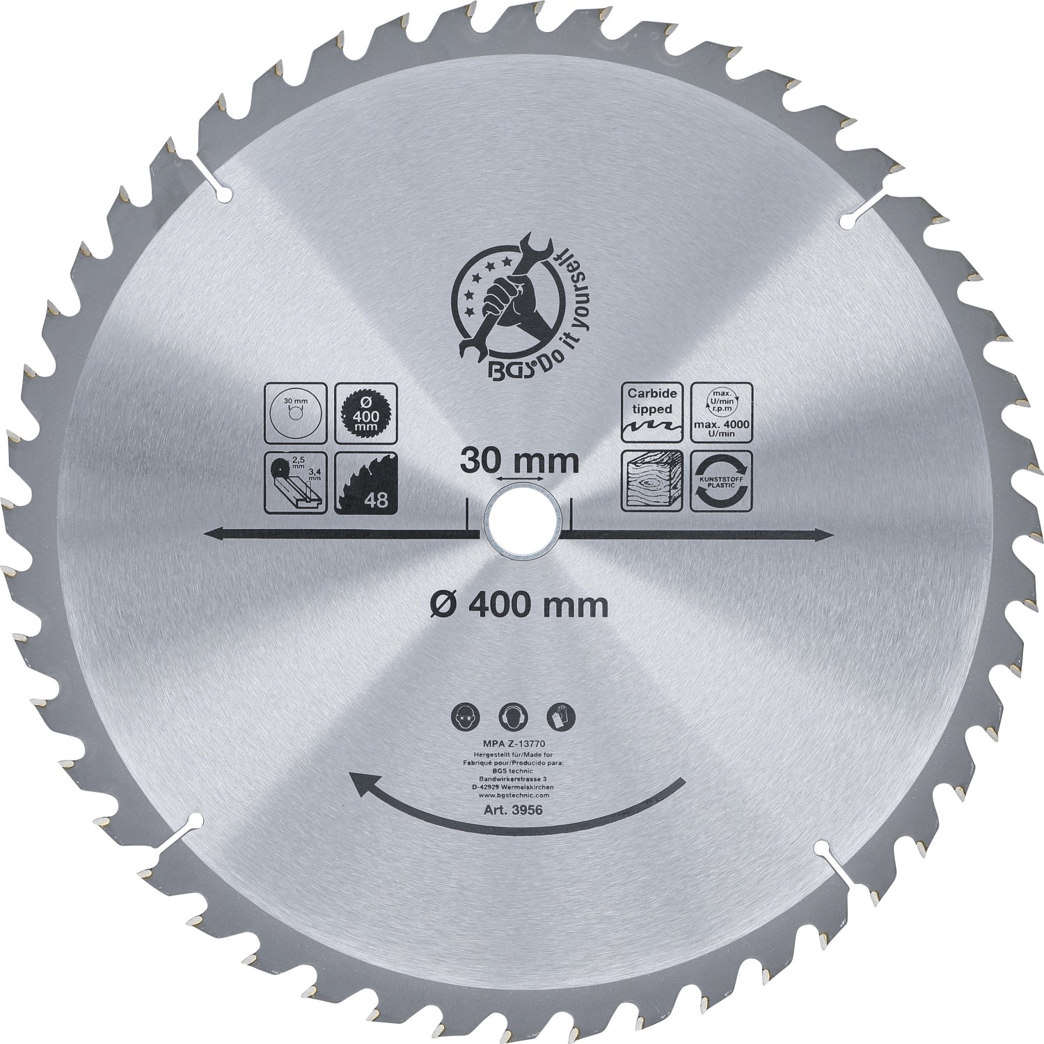 BGS DIY 3956 Hartmetall Kreissägeblatt Ø400 x 30 x 3,4 mm 48 Zähne