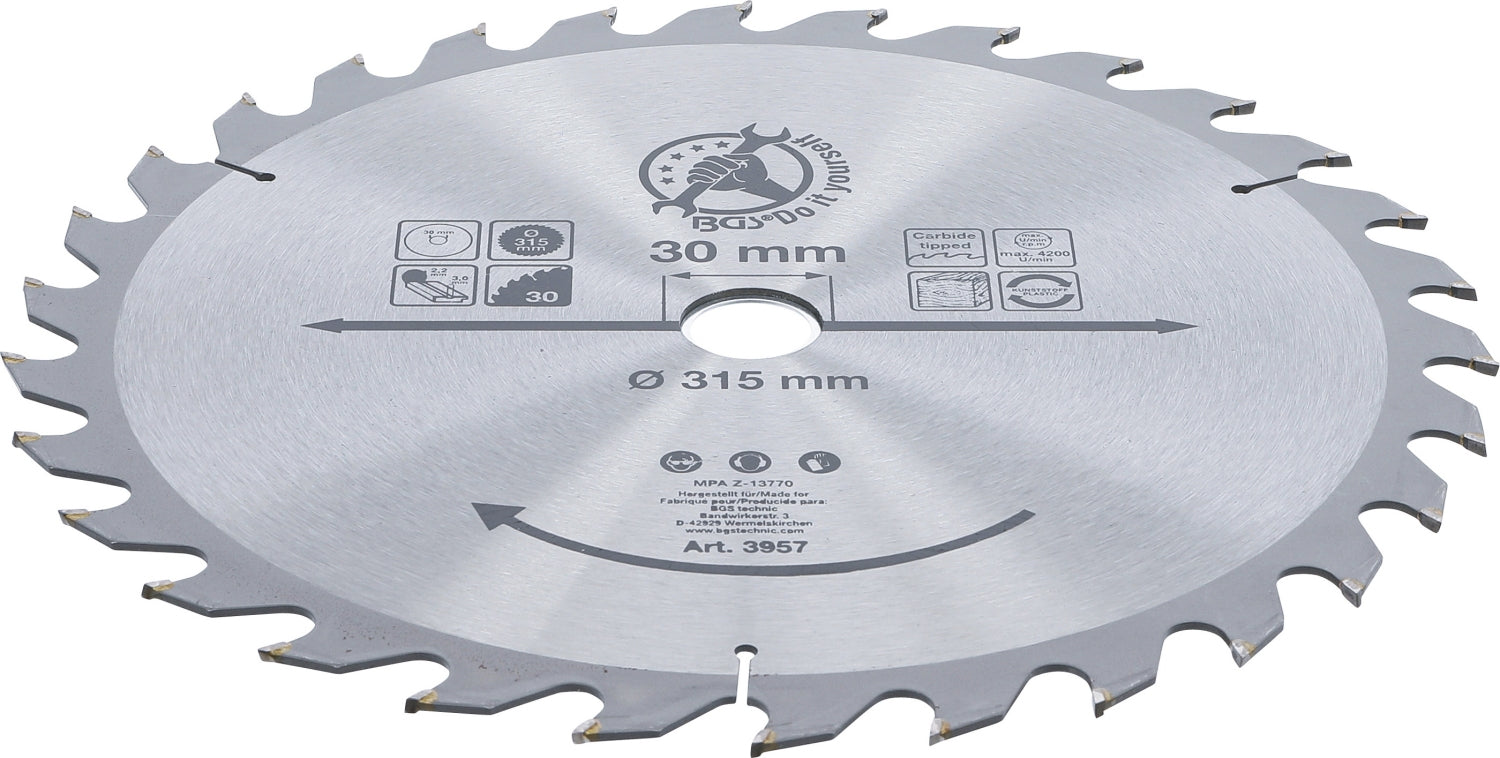 BGS DIY 3957 Hartmetall Kreissägeblatt Ø315 x 30 x 3,0 mm 30 Zähne
