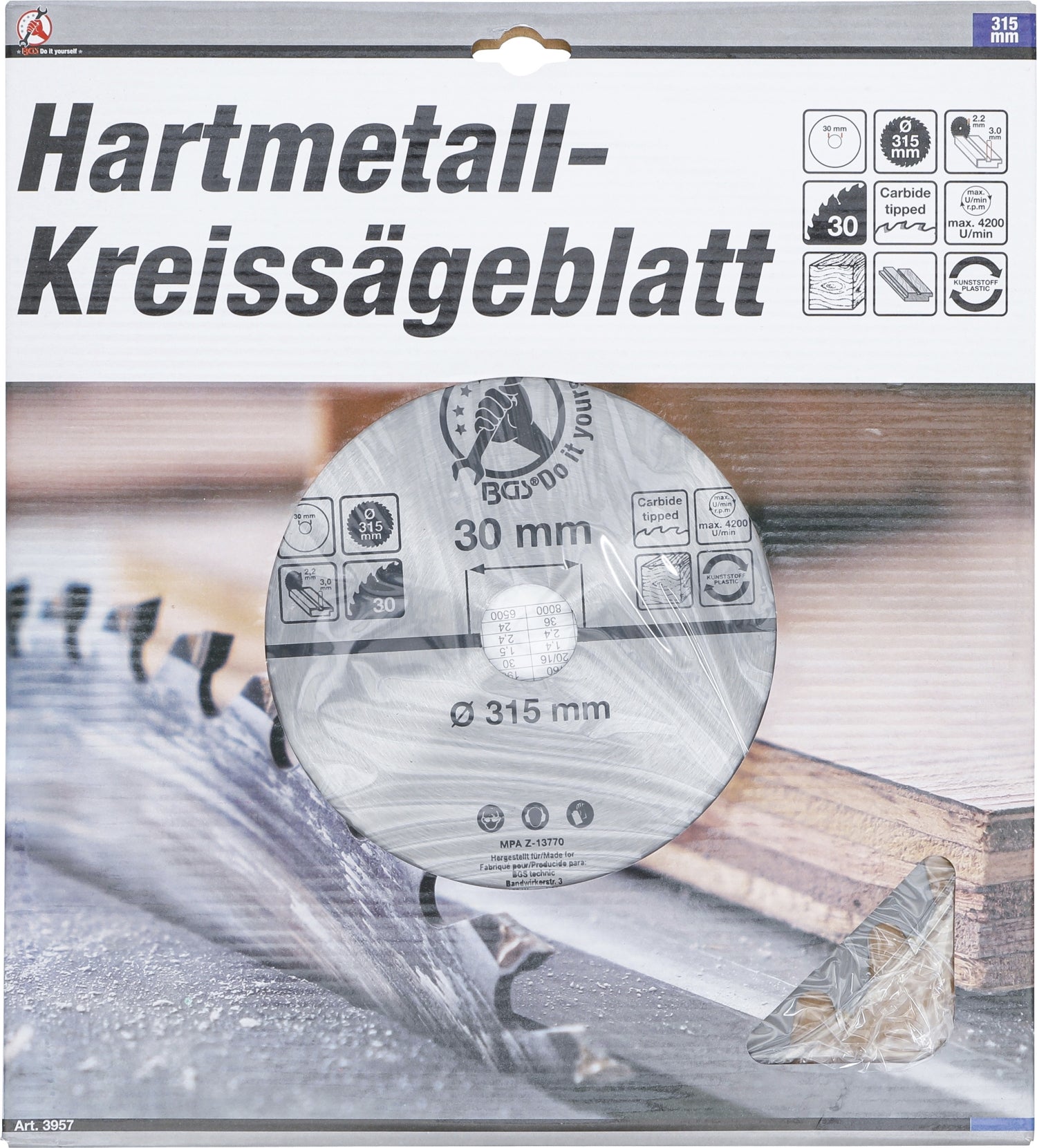 BGS DIY 3957 Hartmetall Kreissägeblatt Ø315 x 30 x 3,0 mm 30 Zähne