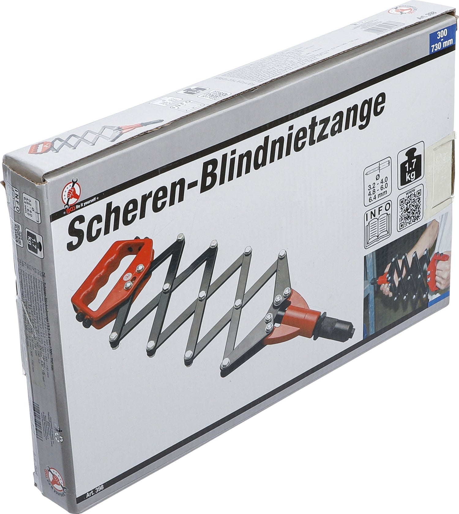 BGS DIY 398 Scherennietzange Poppnietenzange / Blindnietzange für Blindnieten Ø 3,2 / 4,0 / 4,8 / 6,0 / 6,4mm Länge 300 - 730mm