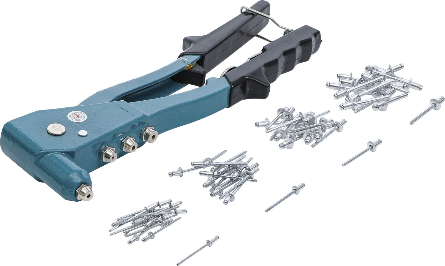 BGS DIY 401 Poppnietenzange / Blindnietzange mit 60 Nieten & 4 Mundstücken Ø 2,4 / 3,2 / 4,0 / 4,8mm Länge 250mm