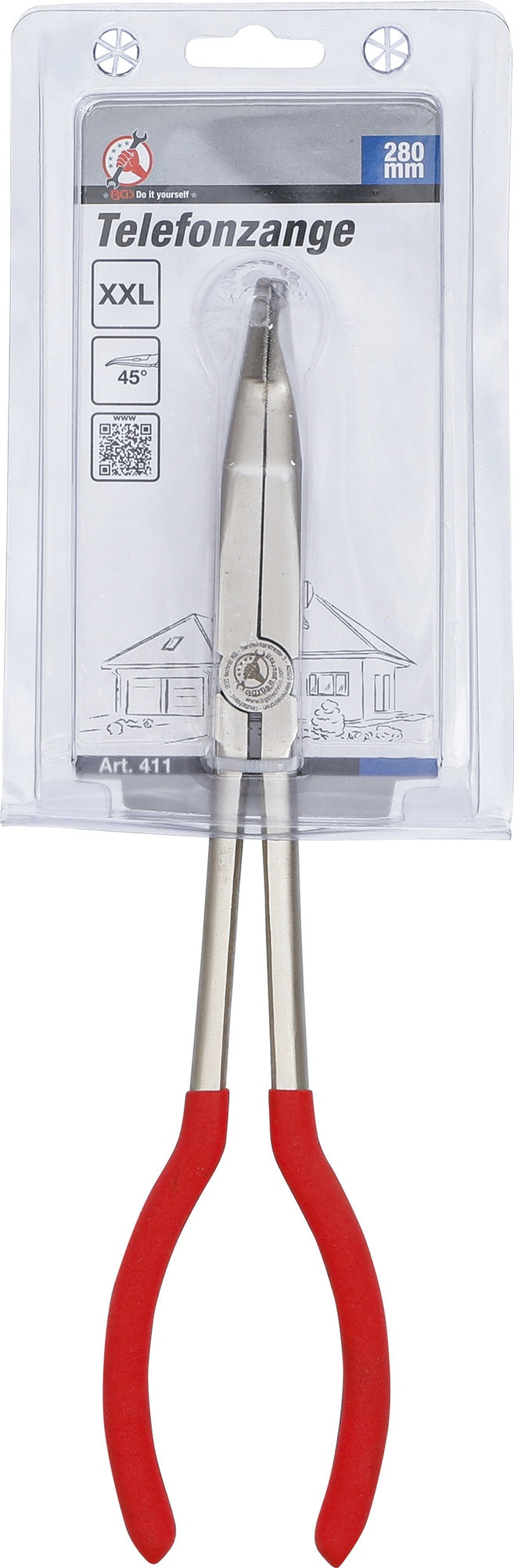 BGS DIY 411 Telefonzange extra lang 45° gebogen Länge 280mm