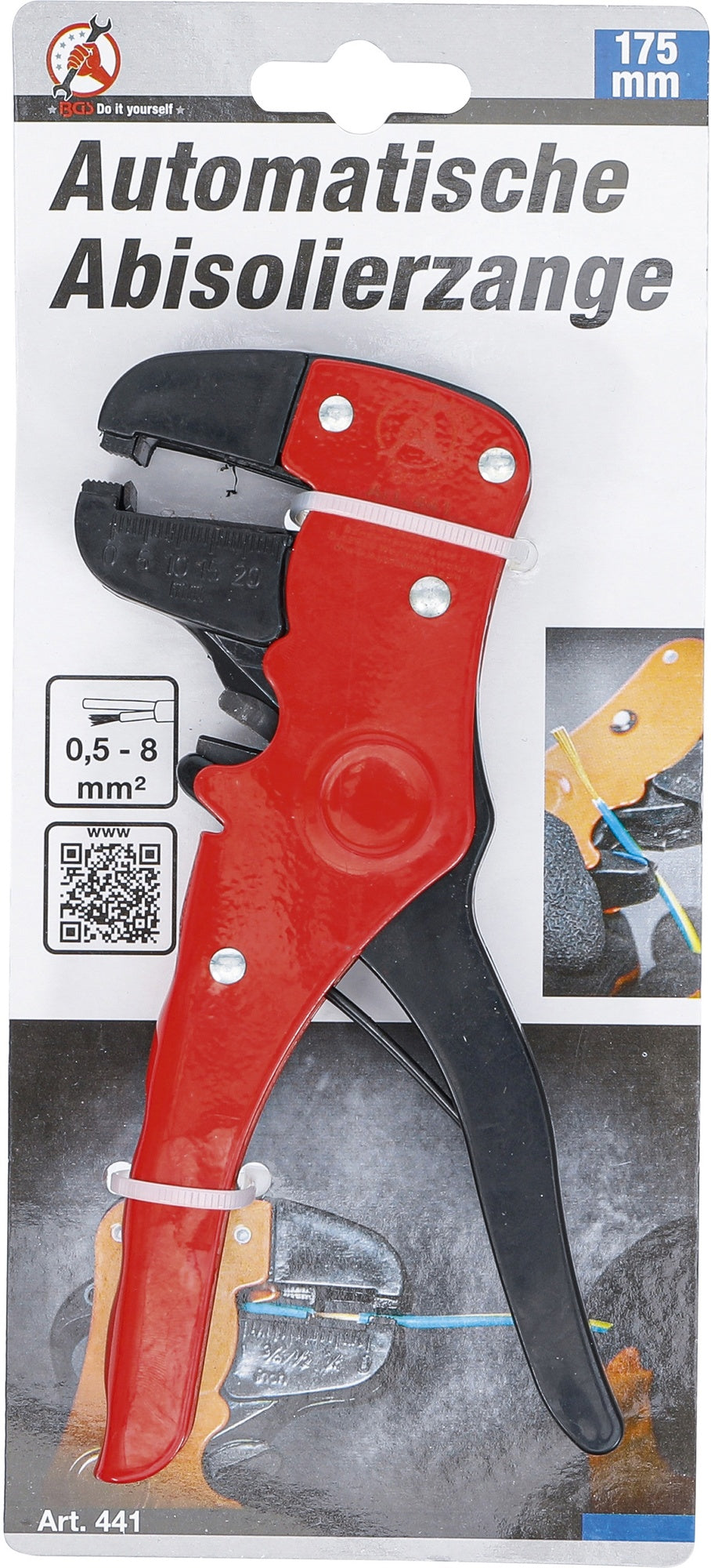 BGS DIY 441 Abisolierzange automatisch für Kabelquerschnitte Ø 0,5 - 8mm² Länge 175mm
