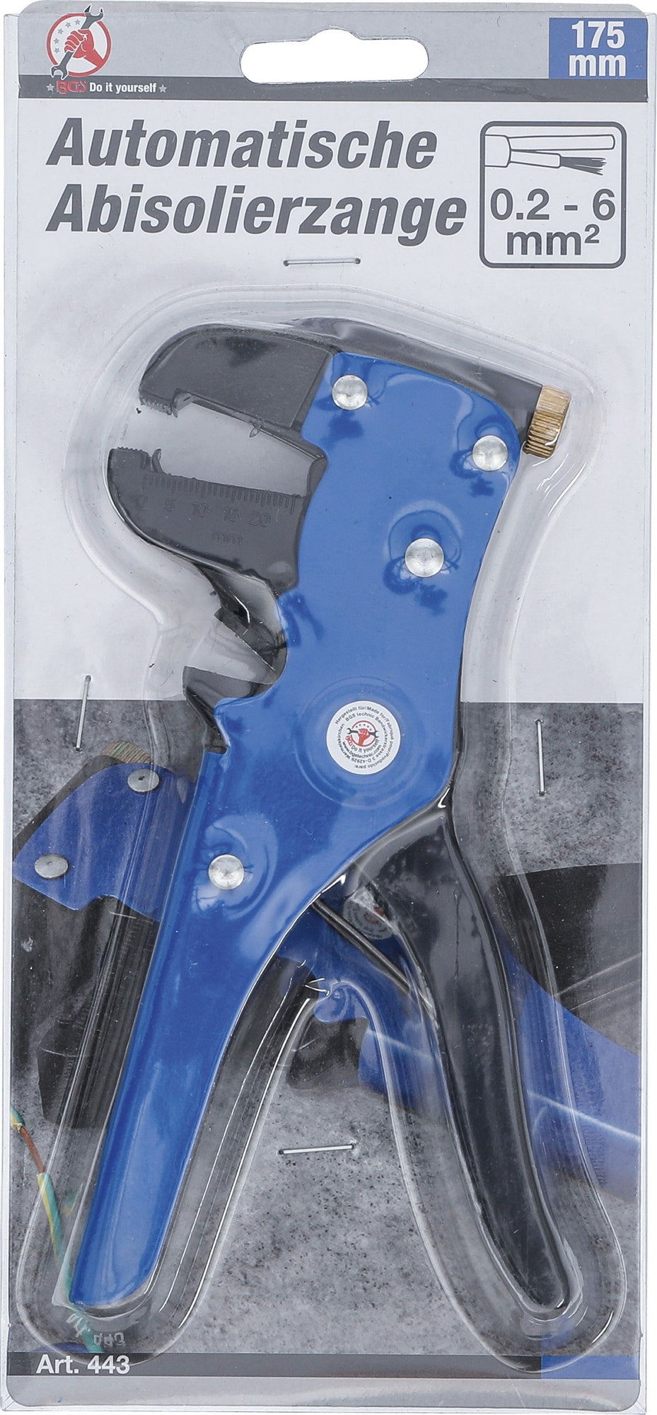 BGS DIY 443 Abisolierzange automatisch für Kabelquerschnitte Ø 0,2 - 6mm² Länge 175mm