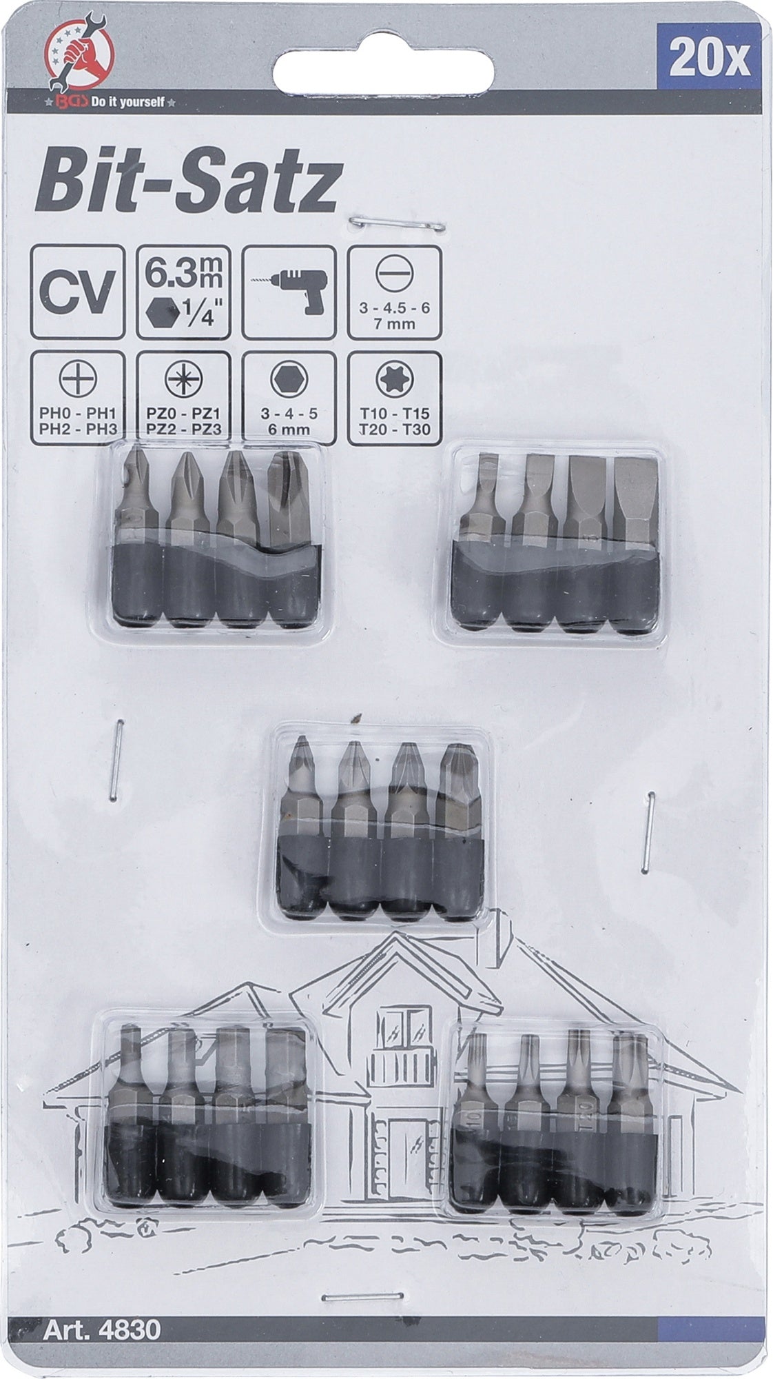 BGS DIY 4830 Satz Bits Antrieb 6,3mm (1/4") 20 teilig