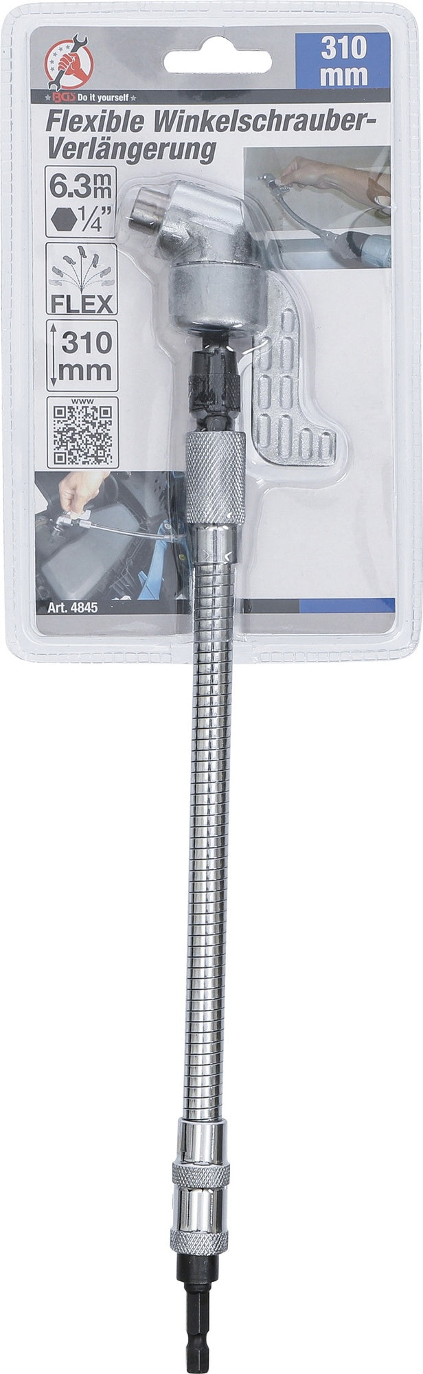 BGS DIY 4845 Flexible Winkelschrauberverlängerung Bitaufnahme 6,3mm (1/4") Länge 310mm